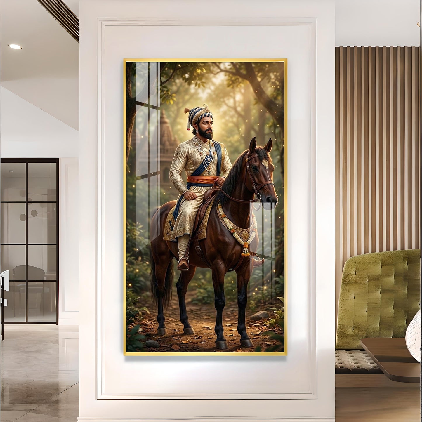 Maratha Shivaji Maharaj Glass Finish Vertical Wall Art
