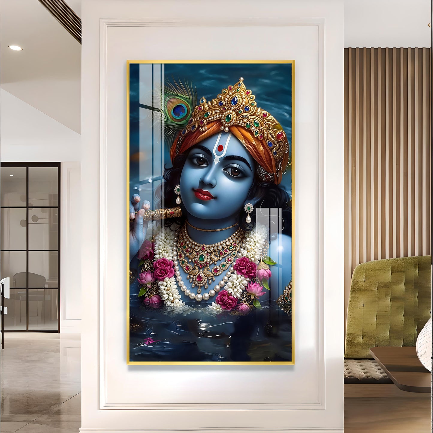Shri Banke Bihari Glass Finish Vertical Wall Art