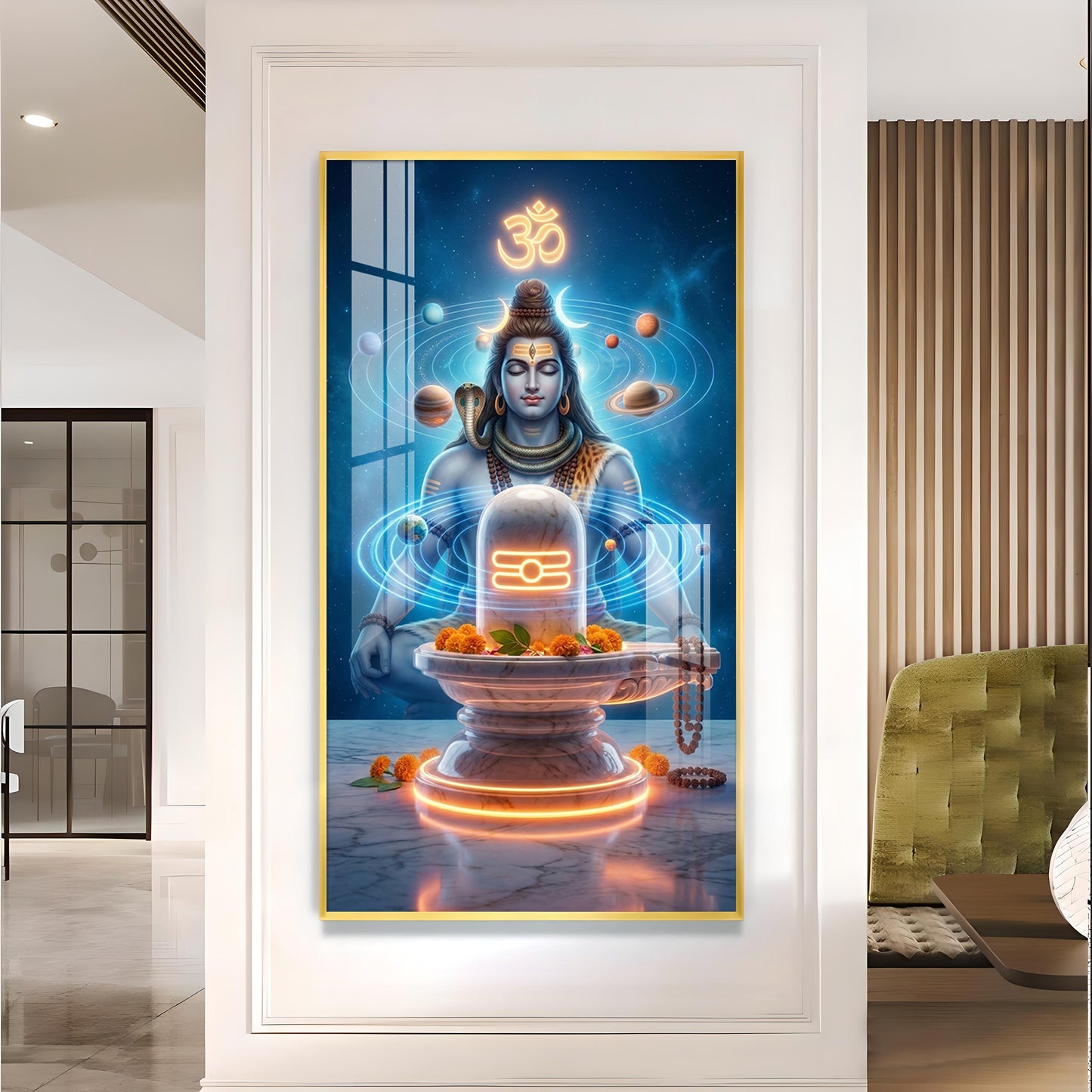 Meditating Lord Shiv Ji Glass Finish Vertical Wall Art