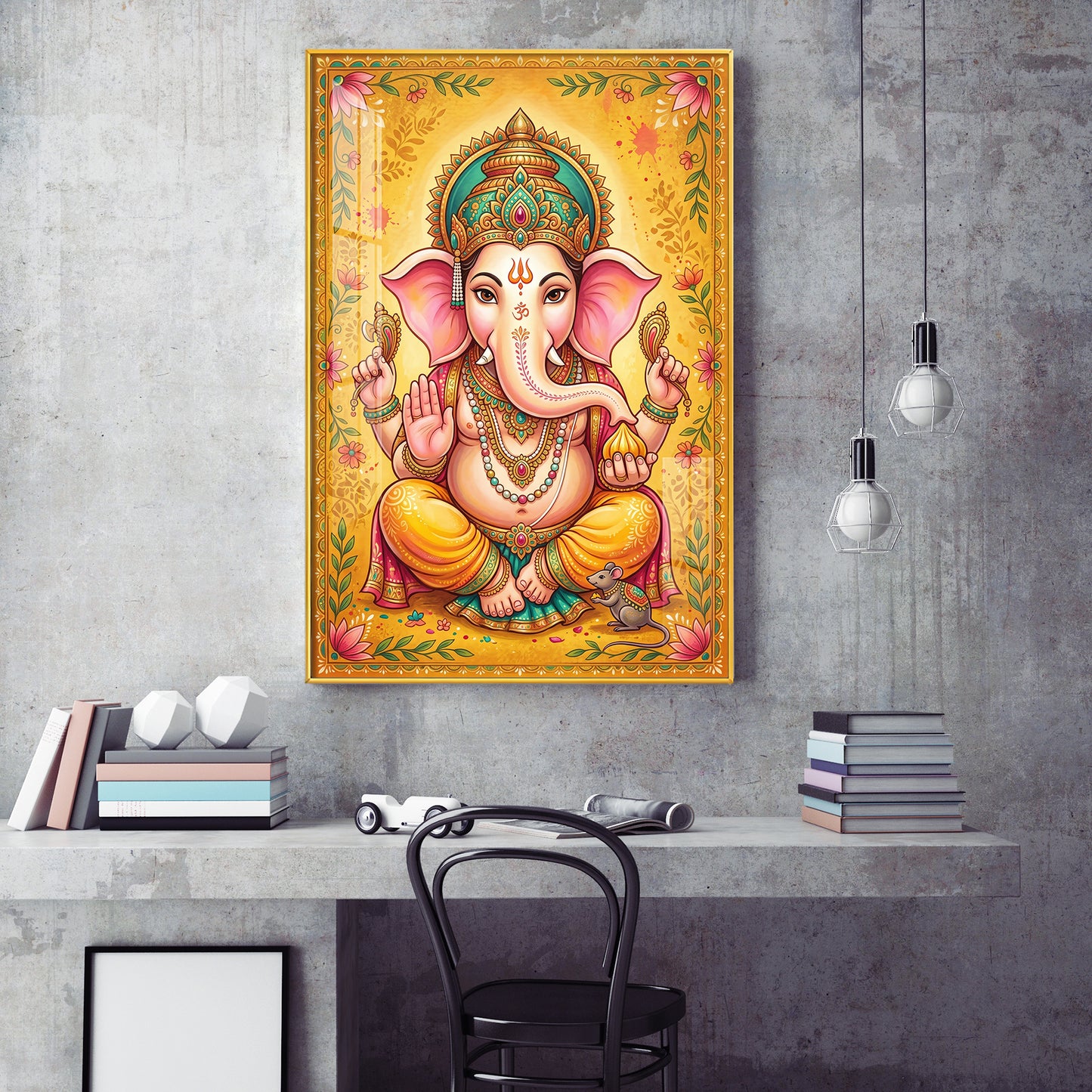 Shree Ganesh Bhagwan Glass Finish Vertical Wall Art