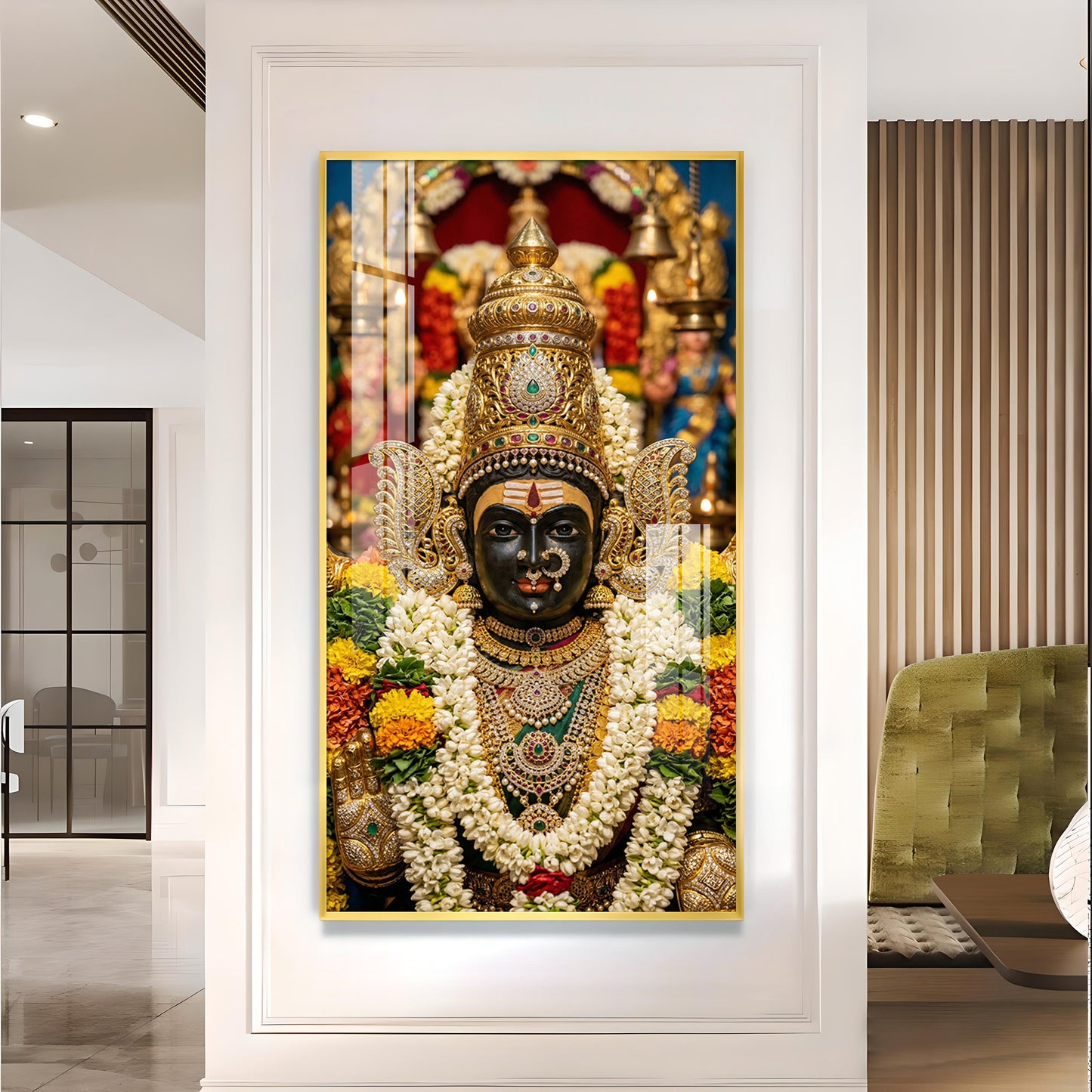 Goddess Chowdeshwari Amman Glass Finish Vertical Wall Art