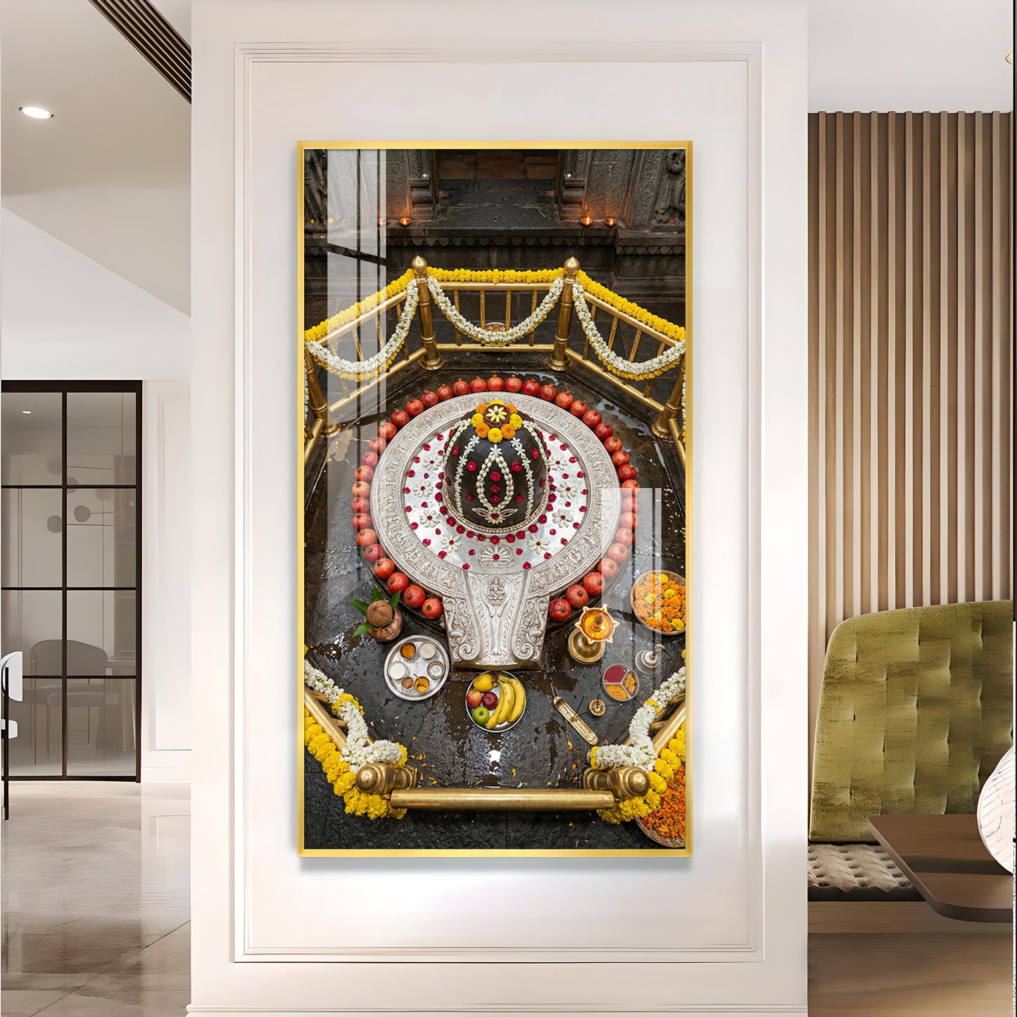 Divine Bhimashankar Jyotirlinga Glass Finish Vertical Wall Art