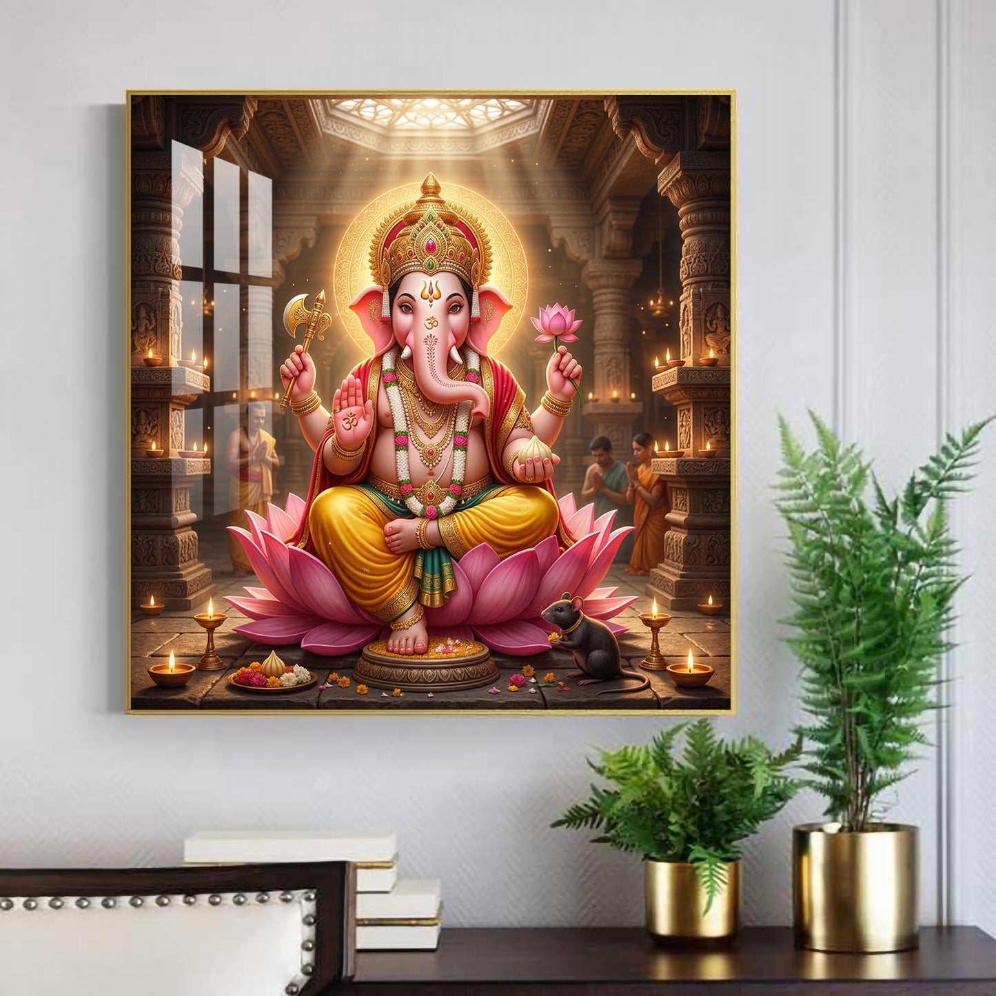 Ganapathi Glass Finish Square Wall Art