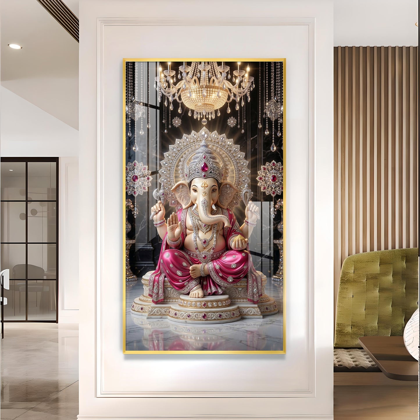 Lord Ganpati Bappa Glass Finish Vertical Wall Art