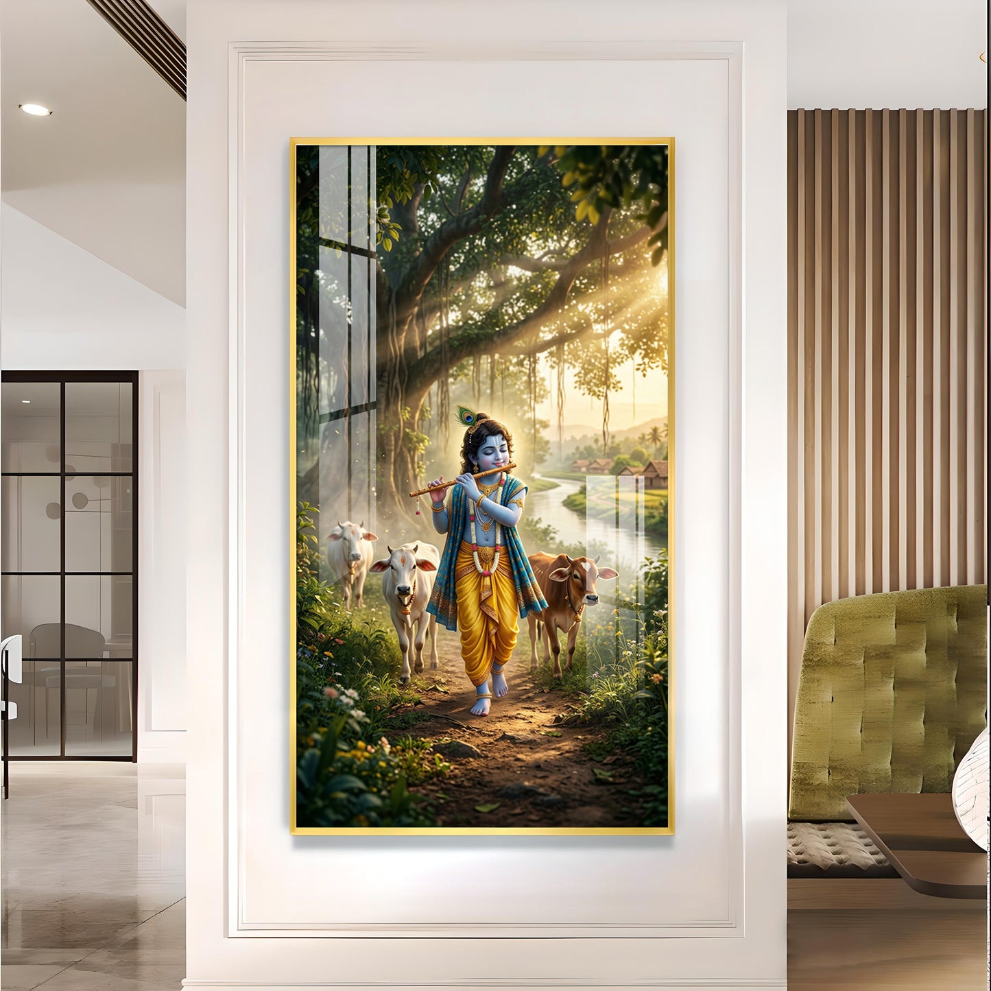 Lord Krishna Ji Glass Finish Vertical Wall Art