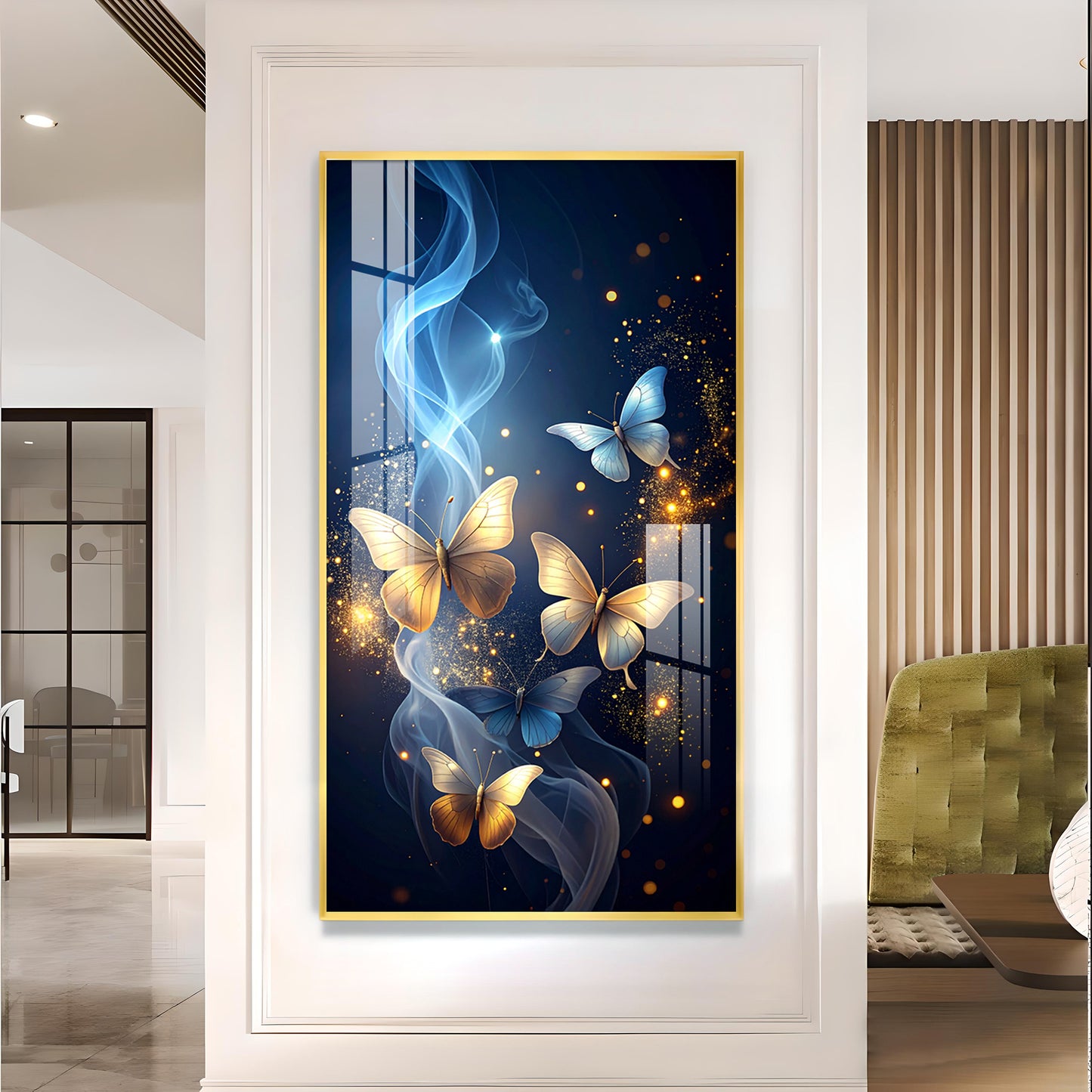 Cosmic Butterflies Glass Finish Vertical Wall Art