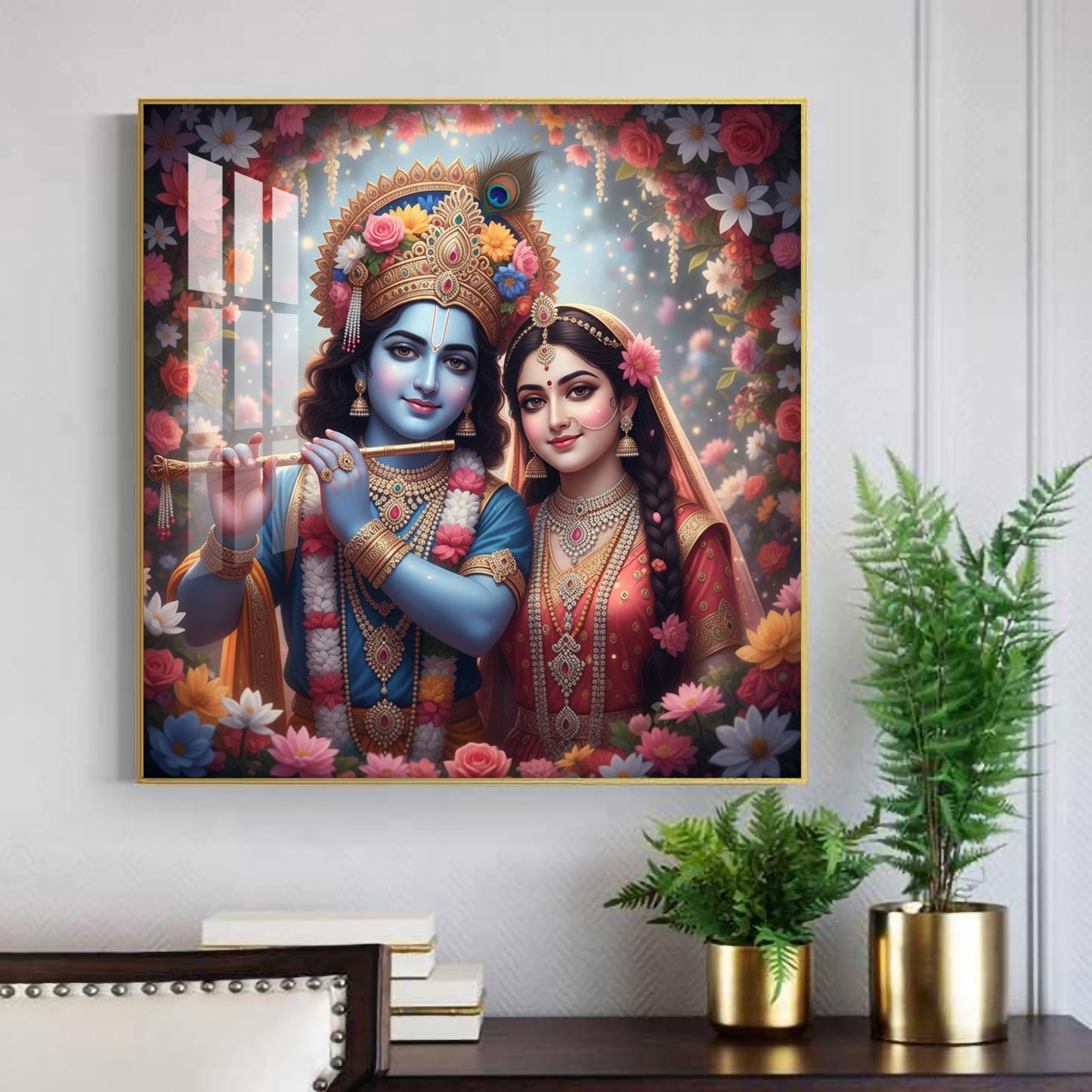 Divine Shri Radha Krishna Glass Finish Square Wall Art