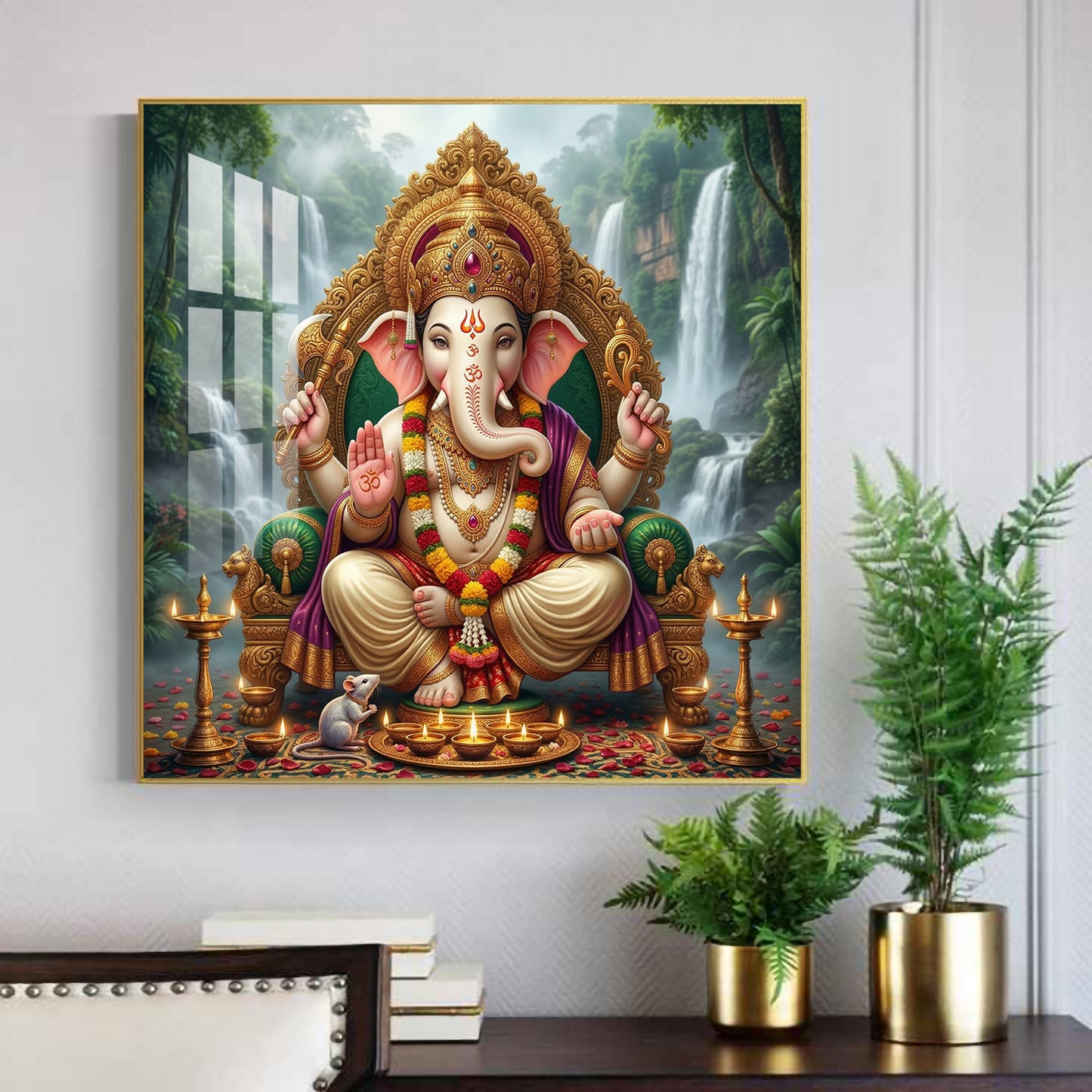 Jai Ganesh Deva Glass Finish Square Wall Art