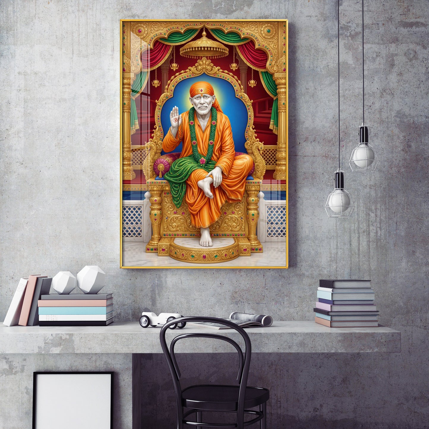 Sai Baba Religious Glass Finish Vertical Wall Art