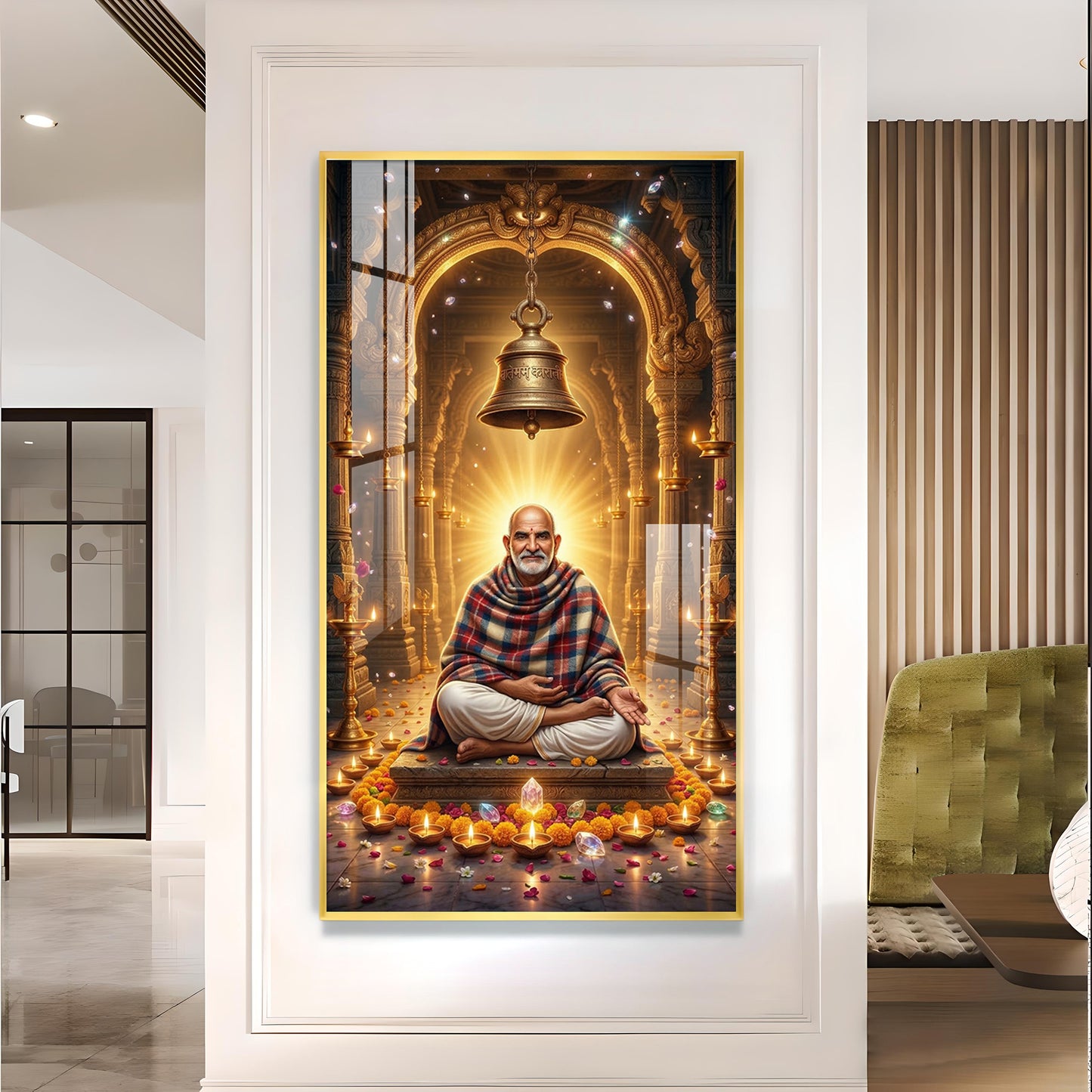 Baba Neemkaroli Glass Finish Vertical Wall Art