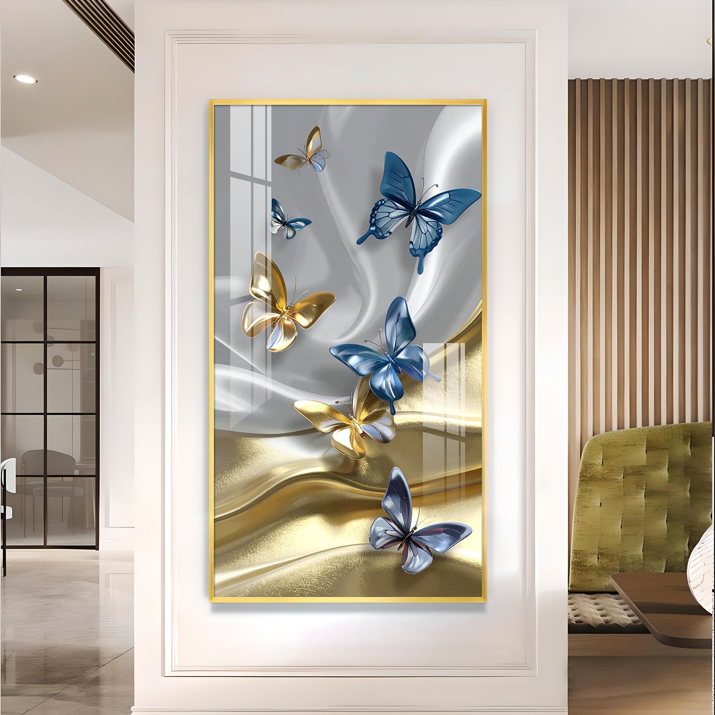 Radiant Butterfly Dance Glass Finish Vertical Wall Art