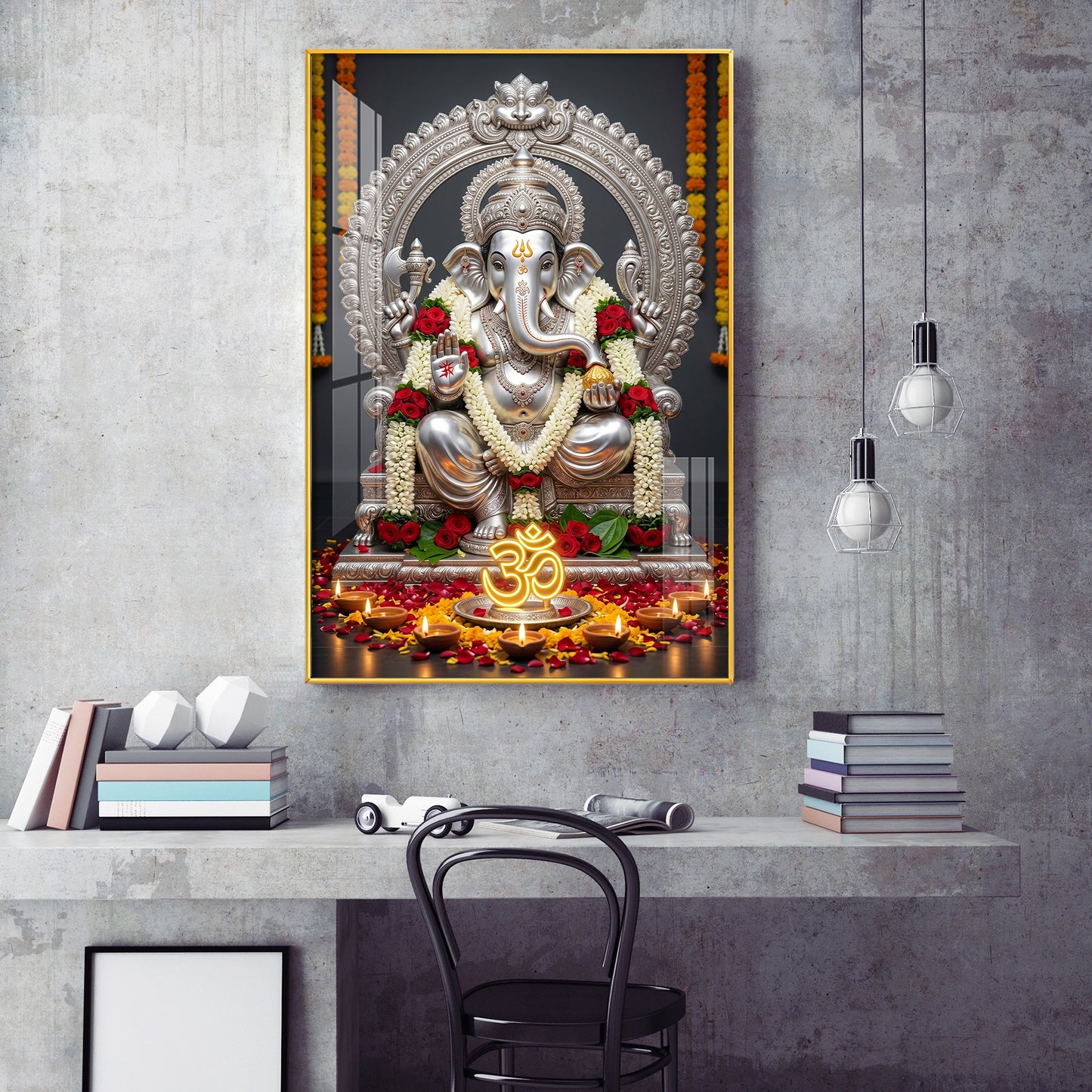 Hindu Deity Lord Ganesha Glass Finish Vertical Wall Art