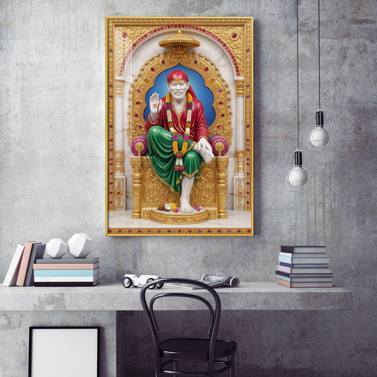 Spiritual Sai Baba Glass Finish Vertical Wall Art