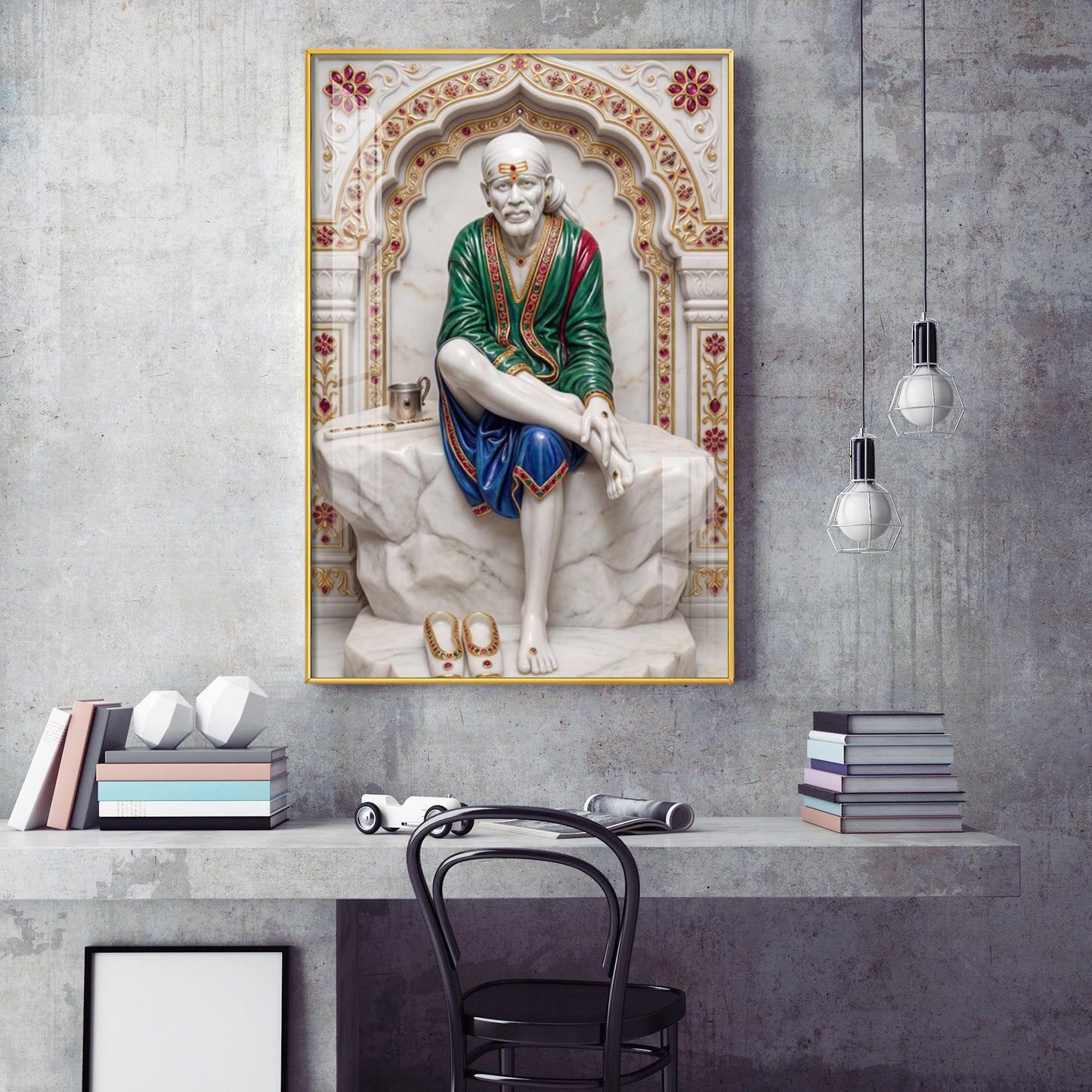 Lord Sai Baba Glass Finish Vertical Wall Art