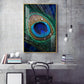Peacock Feather With Water Drops Glass Finish Vertical Wall Art