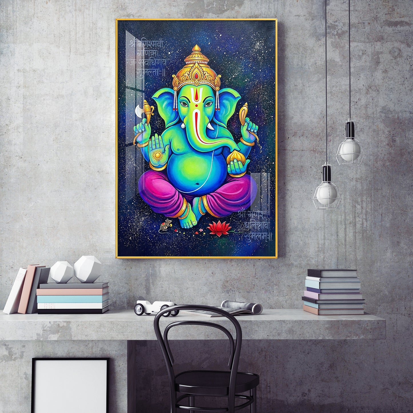 Lord Vinayak Glass Finish Vertical Wall Art