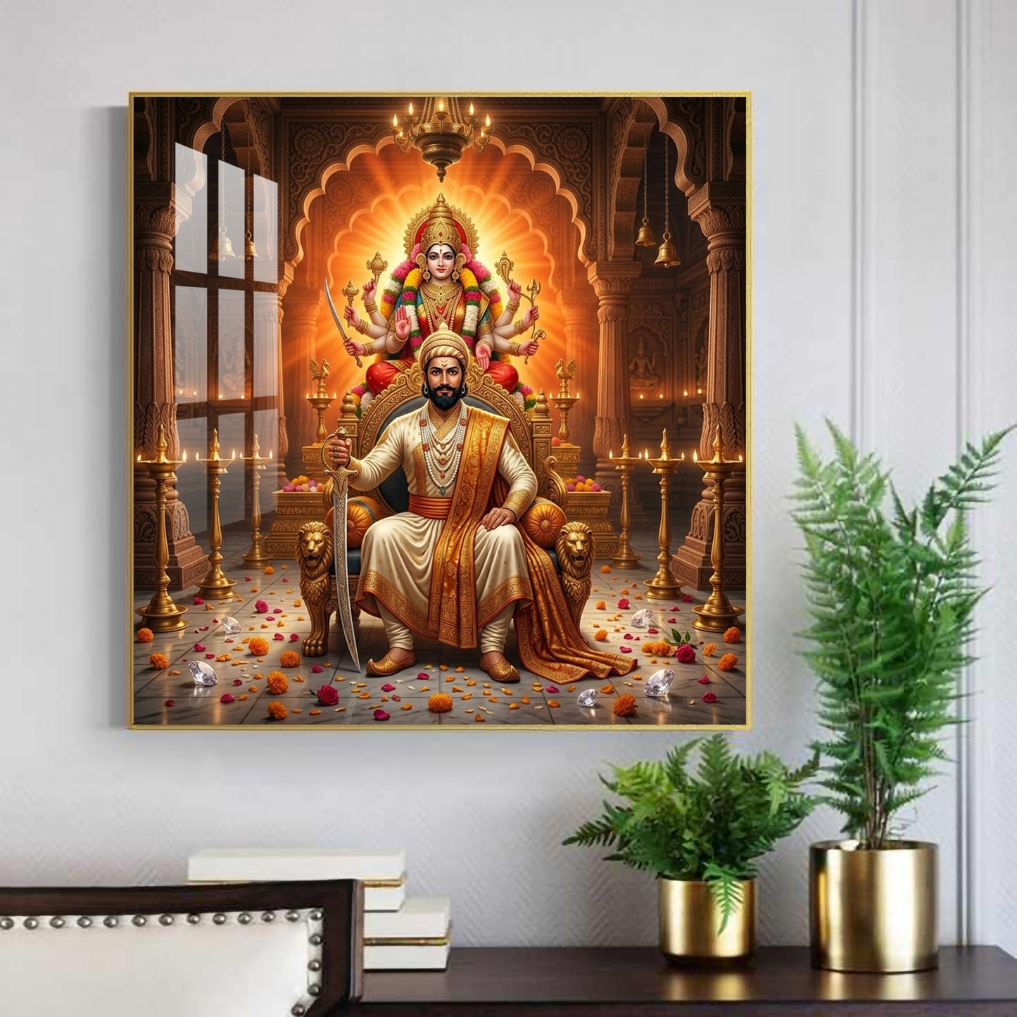 Shivaji Maharaj With Maa Durga Glass Finish Square Wall Art