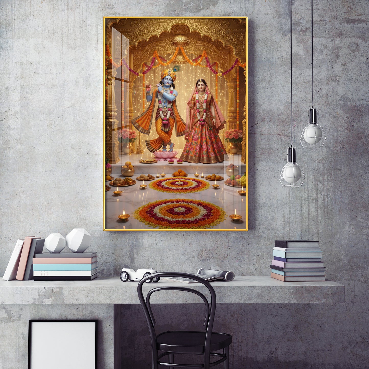 Spiritual Serenity Radha Love Krishna Glass Finish Vertical Wall Art