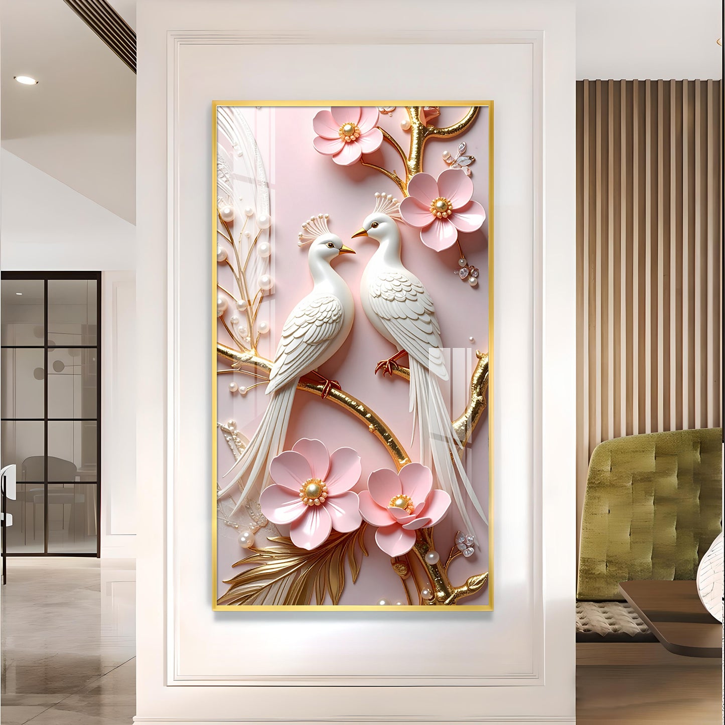 Pink Paradise Pair Glass Finish Vertical Wall Art