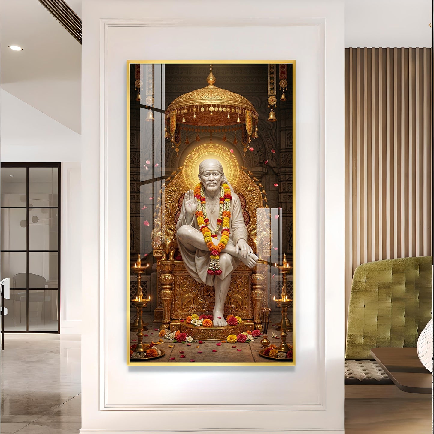 Sai Baba Darbar Glass Finish Vertical Wall Art