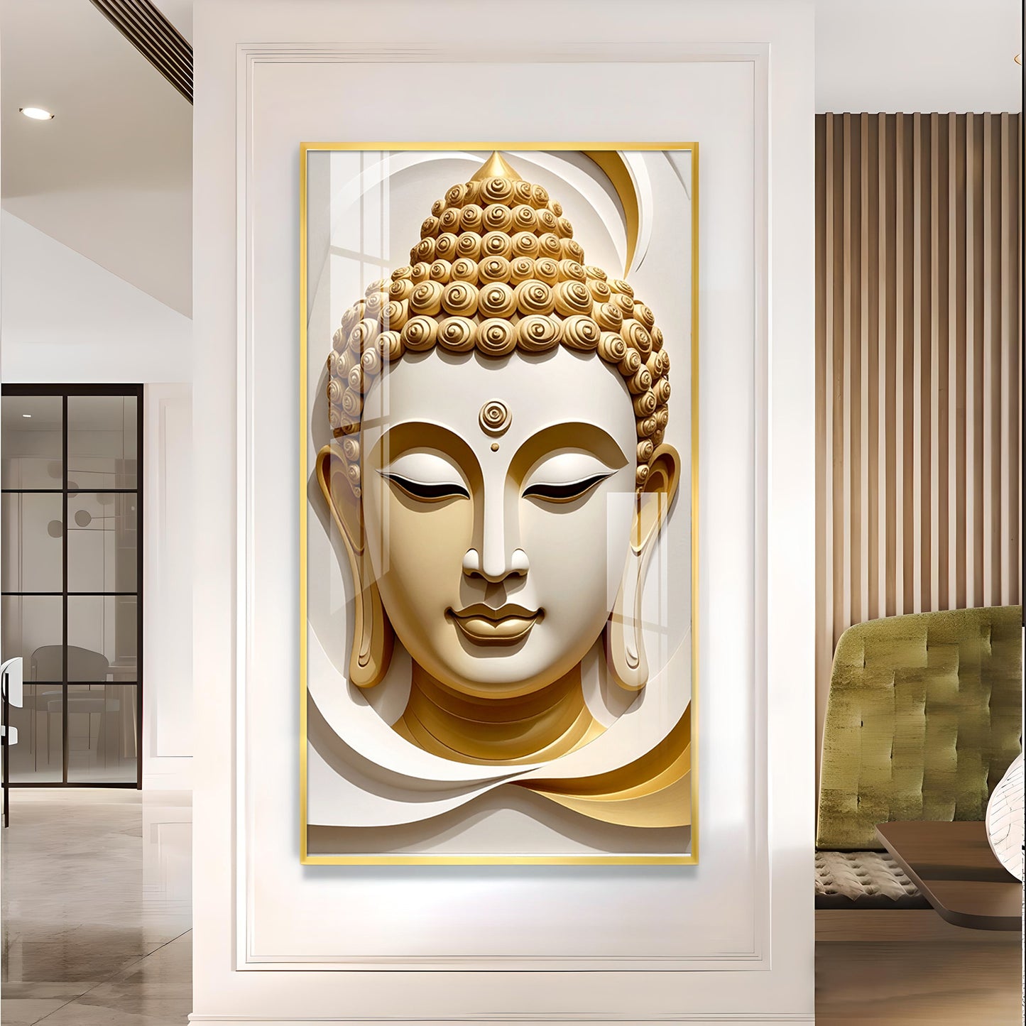Divine Peace Buddha Glass Finish Vertical Wall Art