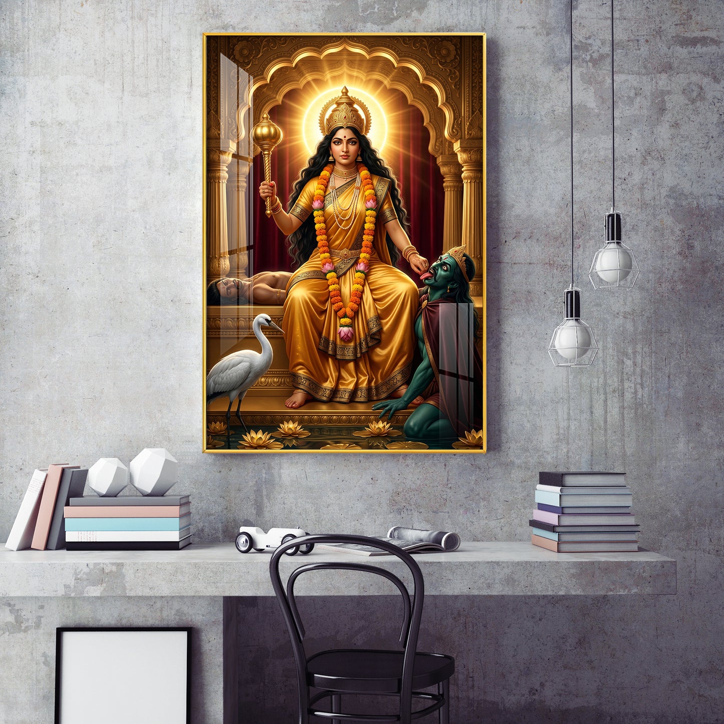 Goddess Baglamukhi Glass Finish Vertical Wall Art