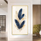 Blue & Metallic Gold Feathers Glass Finish Vertical Wall Art