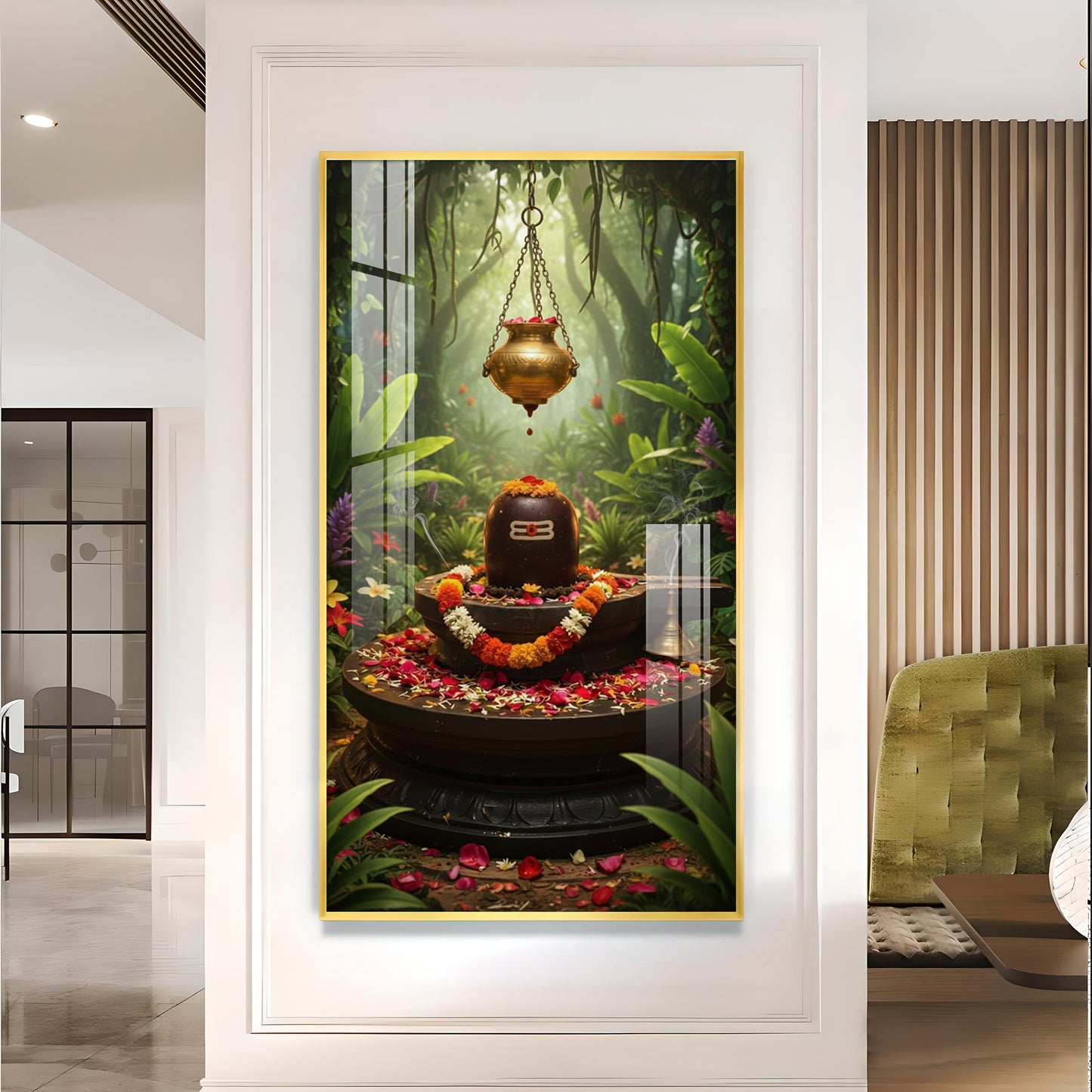 Shiv Shankar Glass Finish Vertical Wall Art