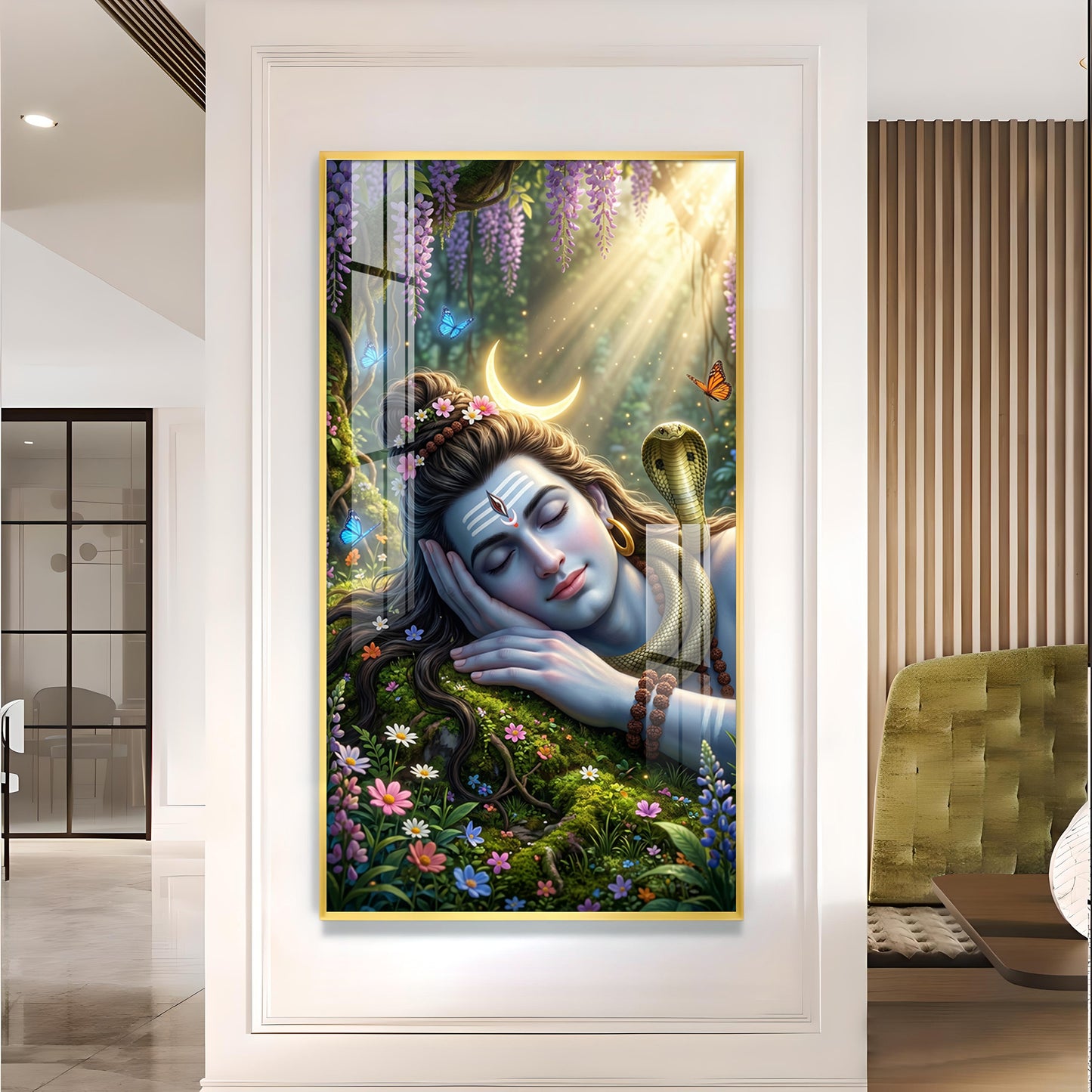 Lord Shiva Glass Finish Vertical Wall Art