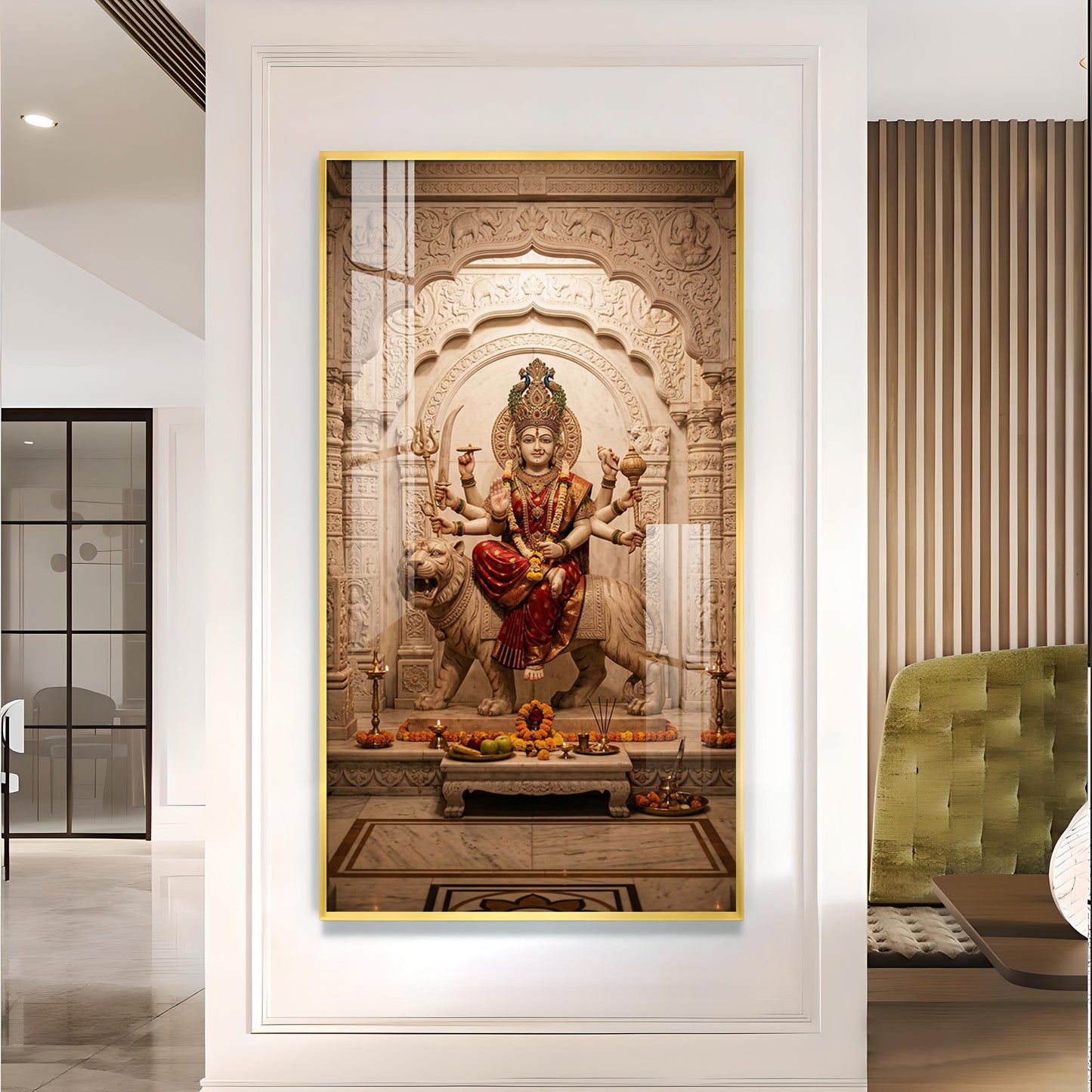 Hindu Goddess Durga Maa Glass Finish Vertical Wall Art