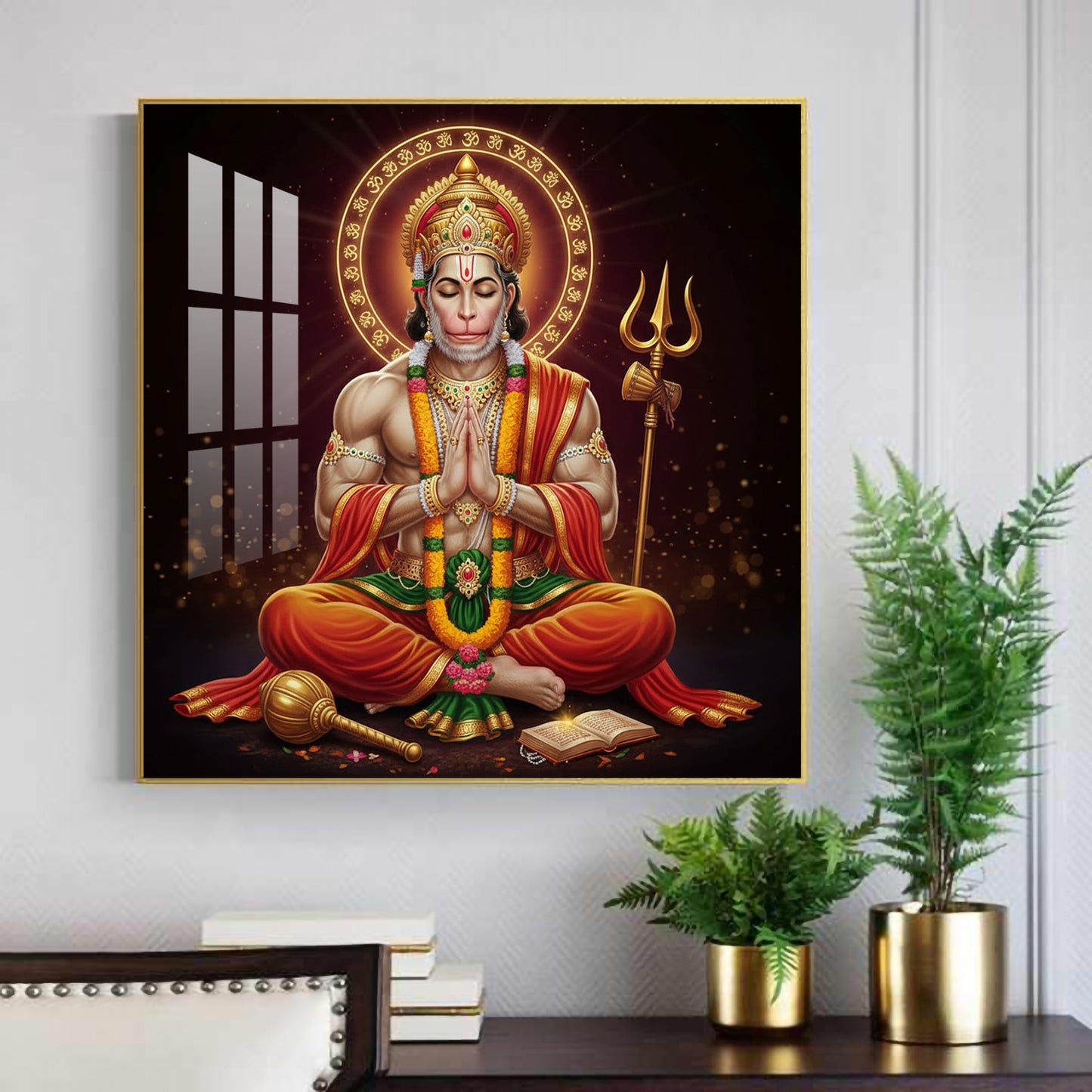 Veer Hanuman Ji Glass Finish Square Wall Art