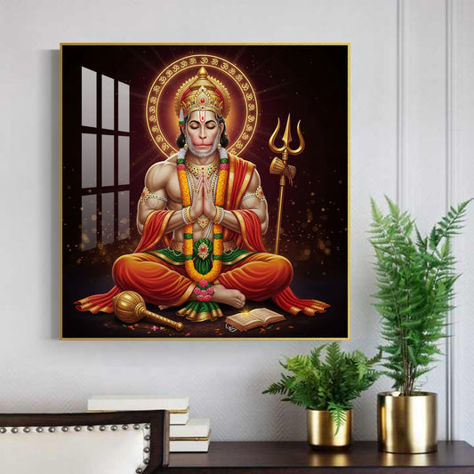 Veer Hanuman Ji Glass Finish Square Wall Art