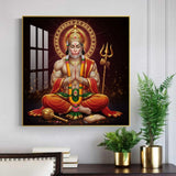 Veer Hanuman Ji Glass Finish Square Wall Art