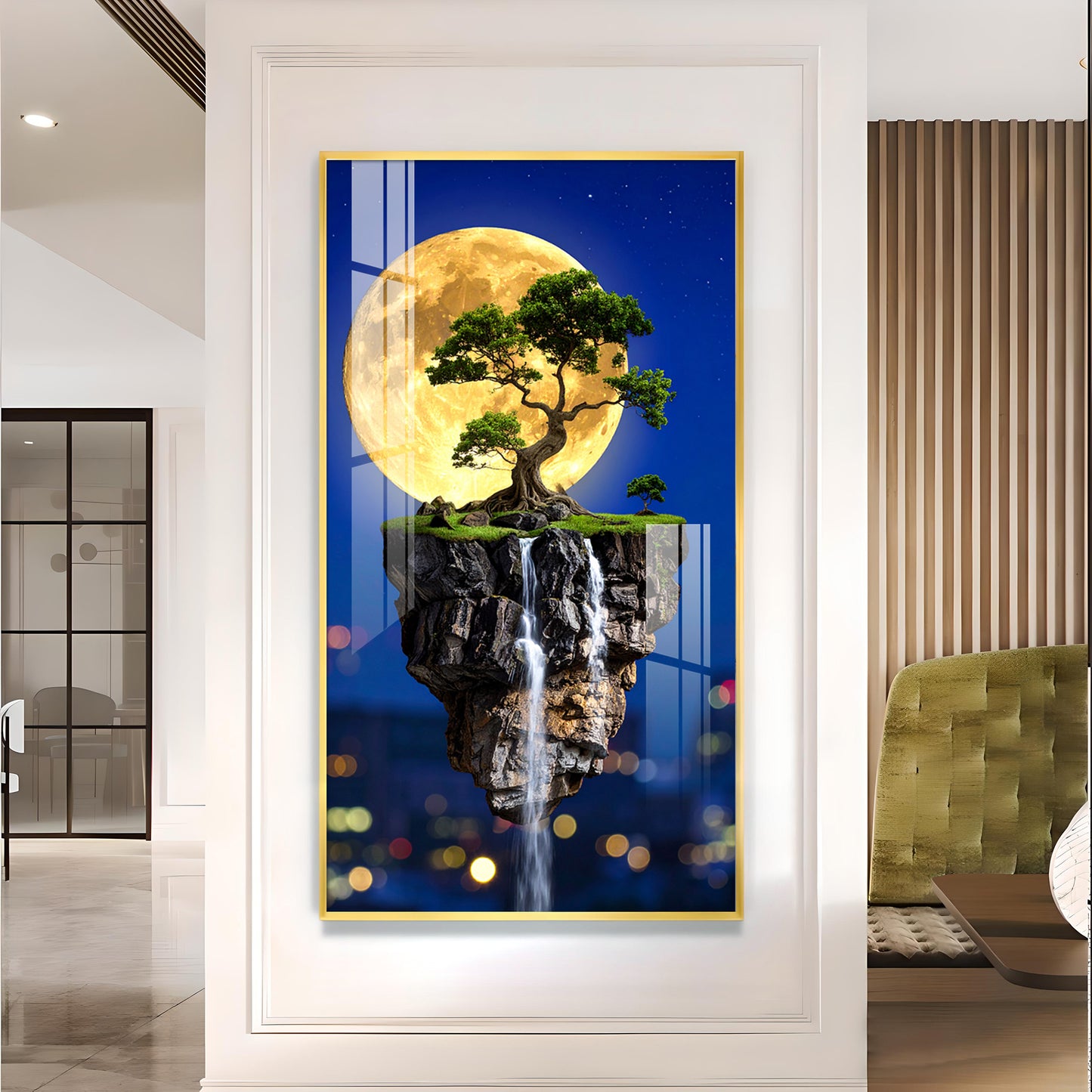 Dreamy Waterfall Escape Glass Finish Vertical Wall Art