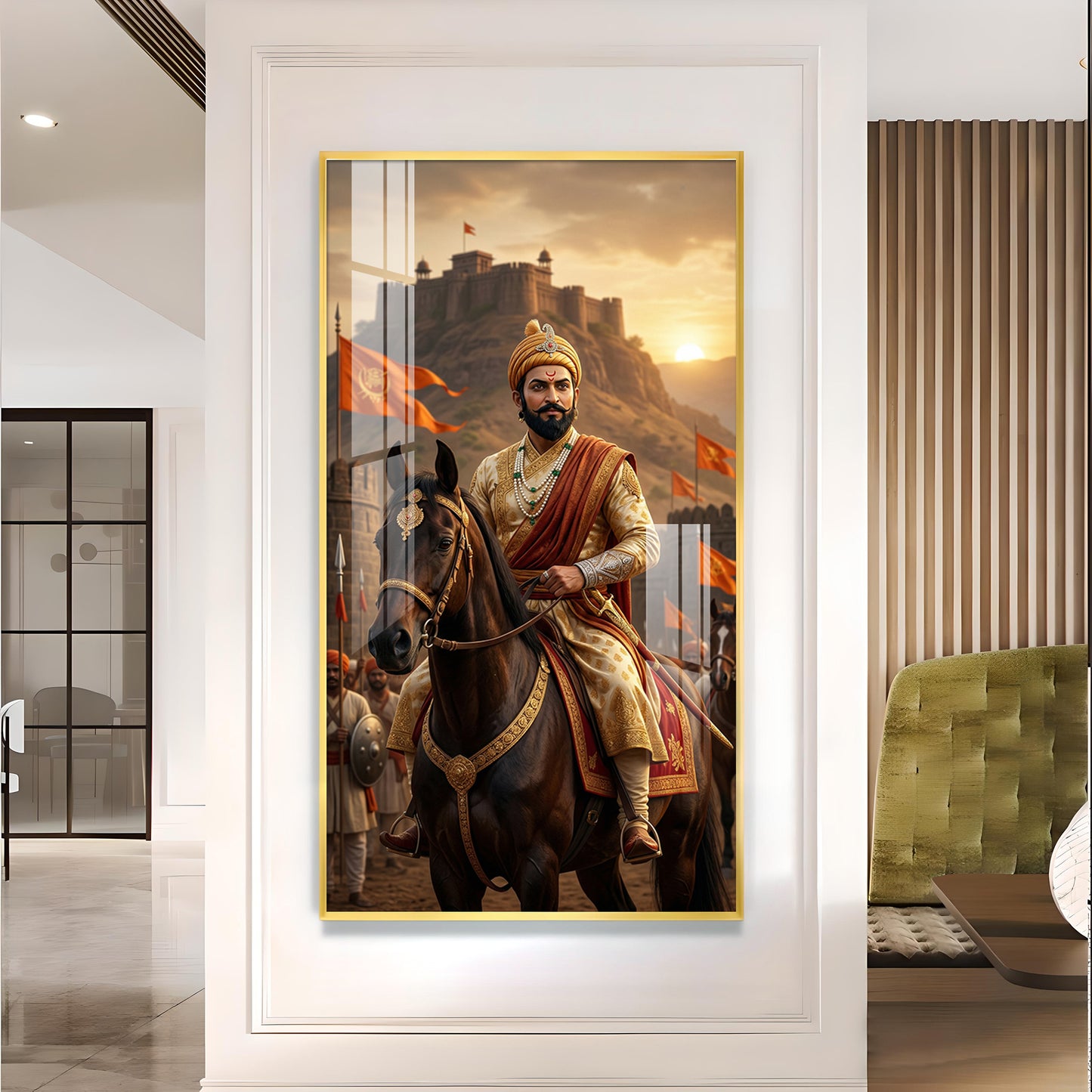 Victorious Chhatrapati Shivaji Maharaj Glass Finish Vertical Wall Art