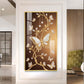 Golden Vines With White Butterflies Glass Finish Vertical Wall Art