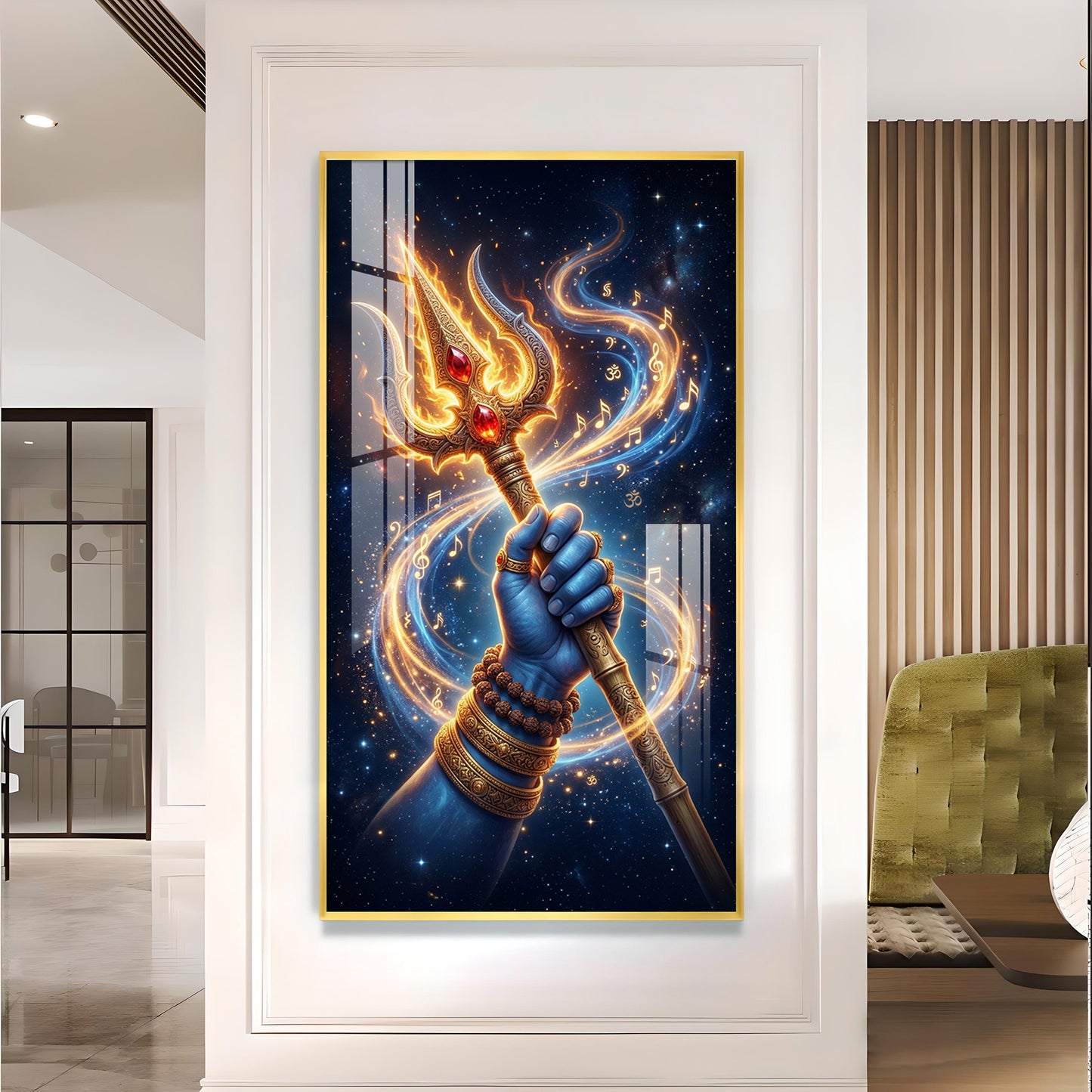 Lord Shiv Ji Trishul Glass Finish Vertical Wall Art