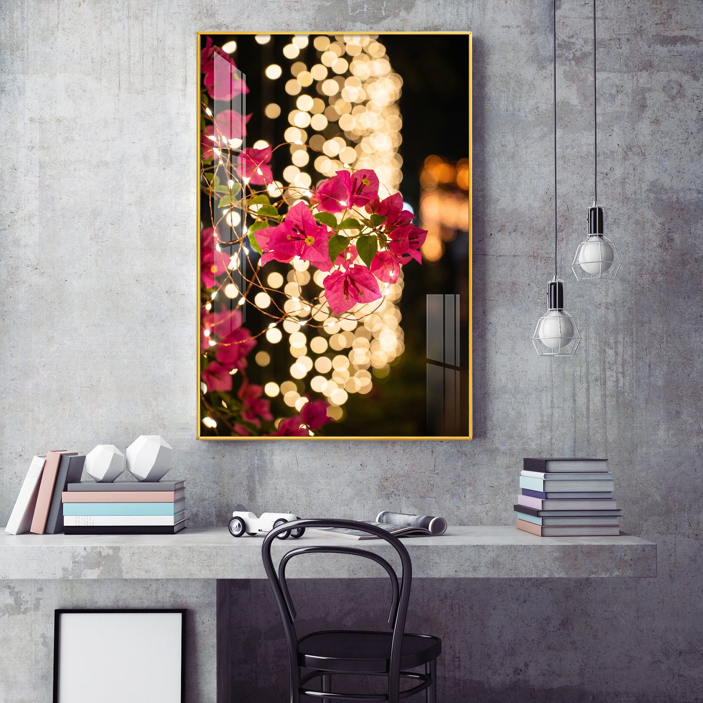 Pink Bougainvillea Flowers Glass Finish Vertical Wall Art
