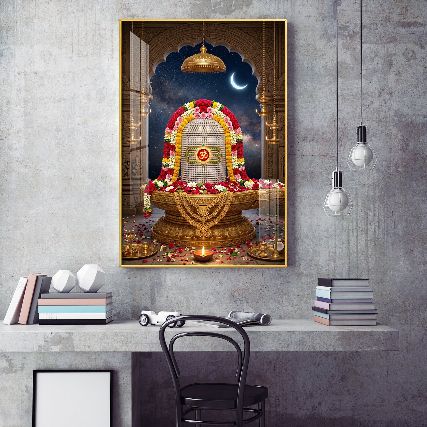 Lord Shiva Lingam Glass Finish Vertical Wall Art