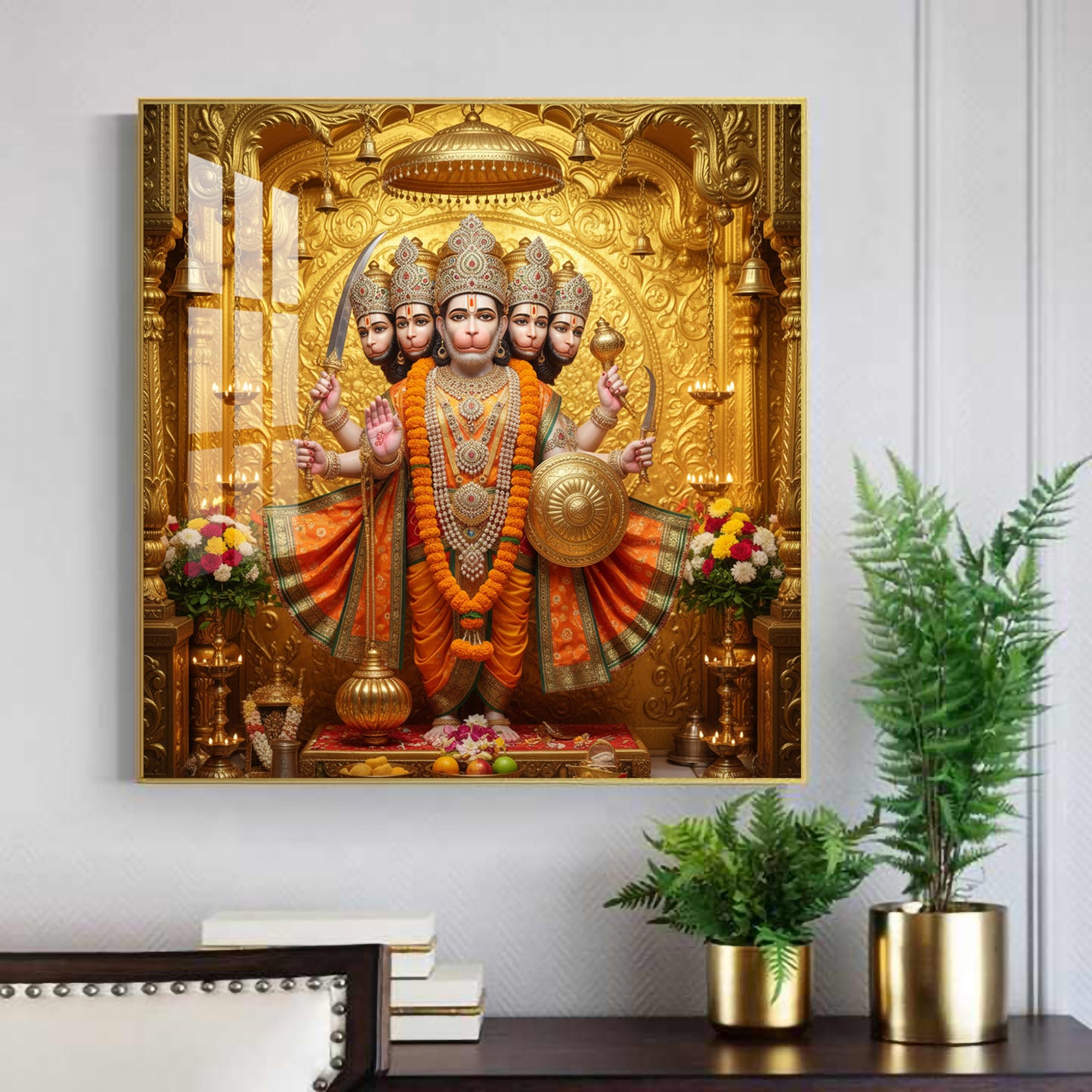 Panchmukhi Hanuman Ji Glass Finish Square Wall Art