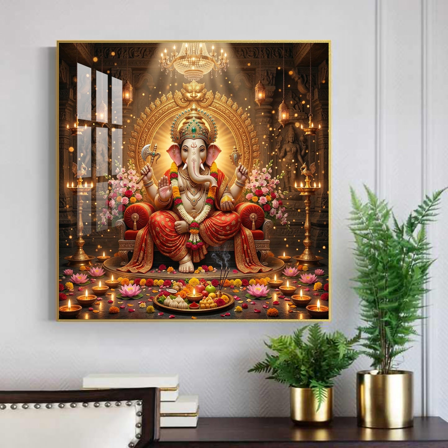 Hindu God Ganpati Ji Glass Finish Square Wall Art