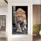 Wild Leopard With Blue Eyes Glass Finish Vertical Wall Art