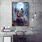 Depicting Lord Shiva & Goddess Parvati Glass Finish Vertical Wall Art