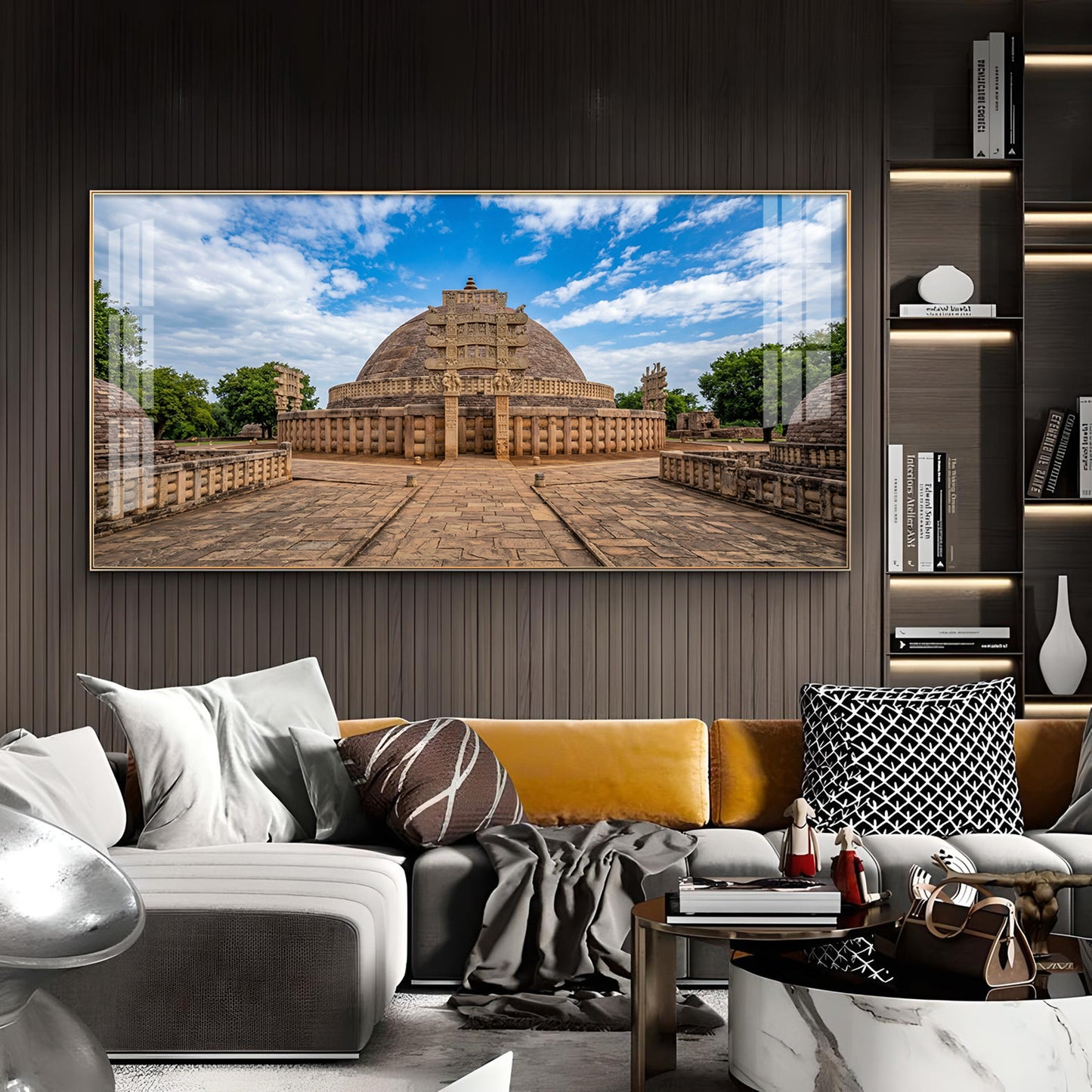 Stupa at Sanchi Glass Finish Horizontal Wall Art