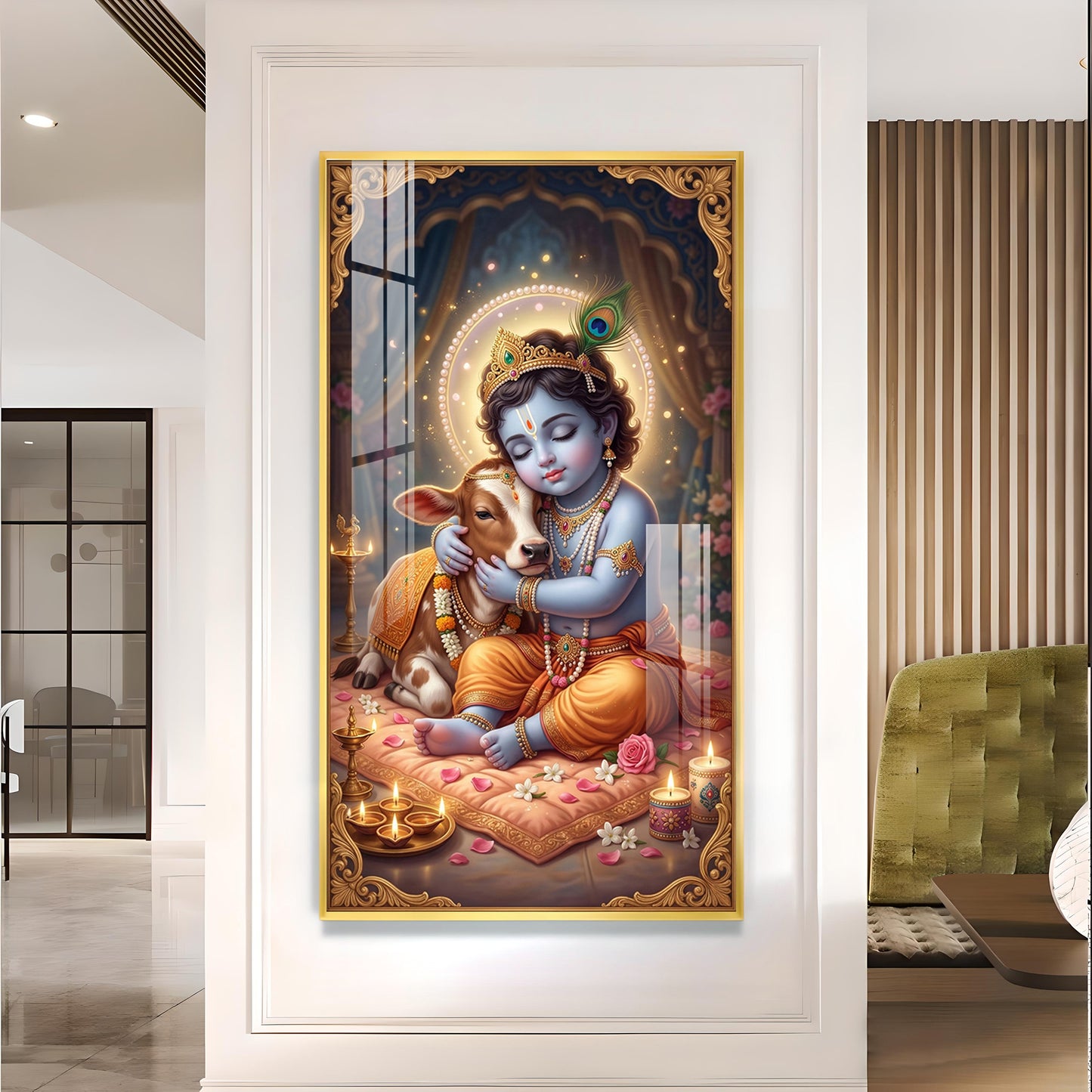 Little Kanha With Calf Glass Finish Vertical Wall Art