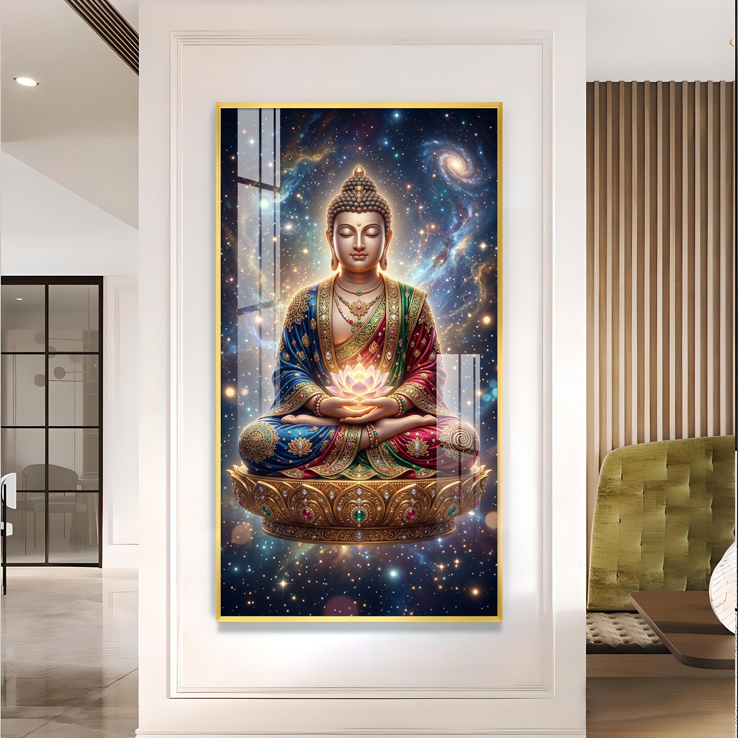 Tranquil Buddha Glass Finish Vertical Wall Art
