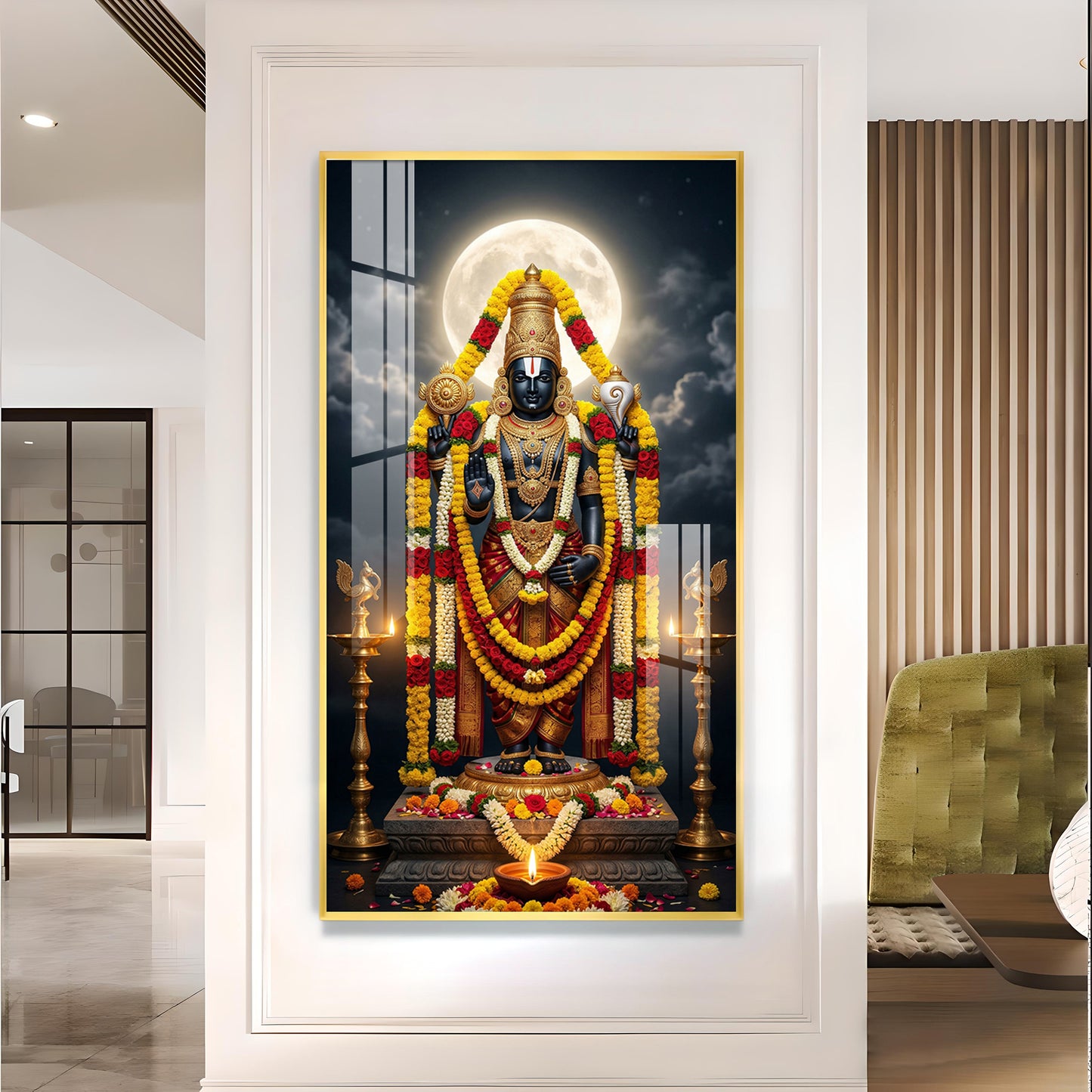Lord Venkateswara Glass Finish Vertical Wall Art