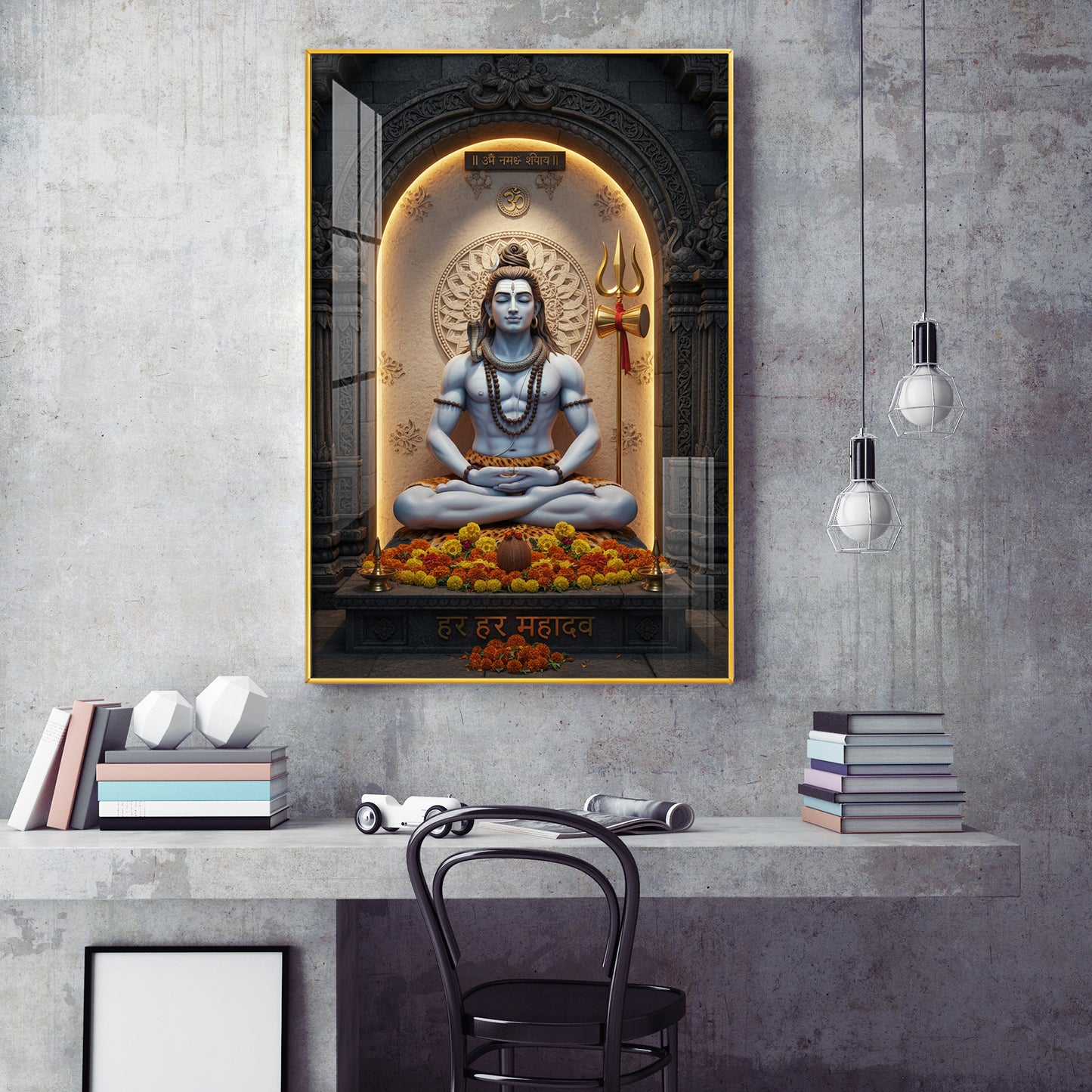 Lord Shiva In A Meditative Pose Glass Finish Vertical Wall Art