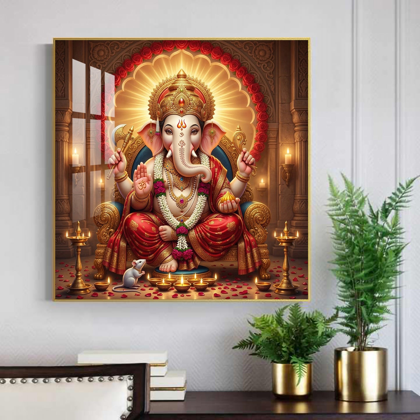 Hindu God Ganesha Ji Glass Finish Square Wall Art