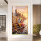 Radha Krishna On Ghat Glass Finish Vertical Wall Art